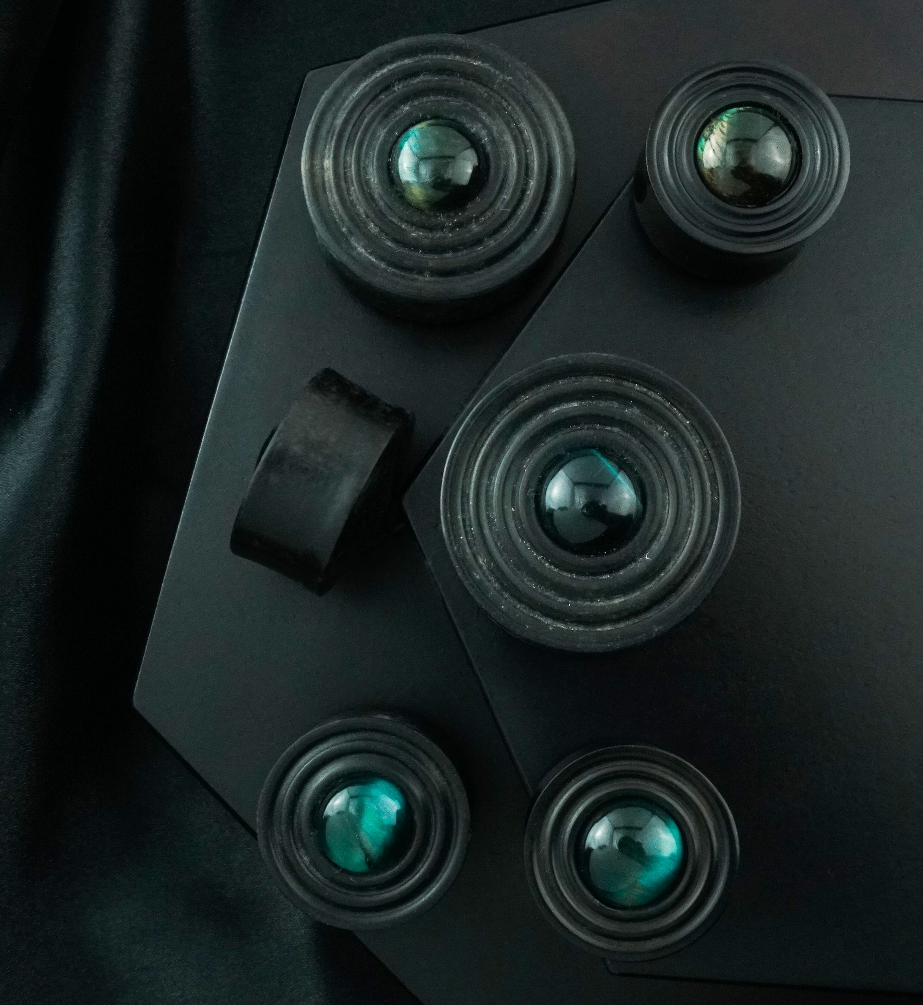 Ecliptic Green Tiger Eye Stone Areng Wood Double Flare Plugs