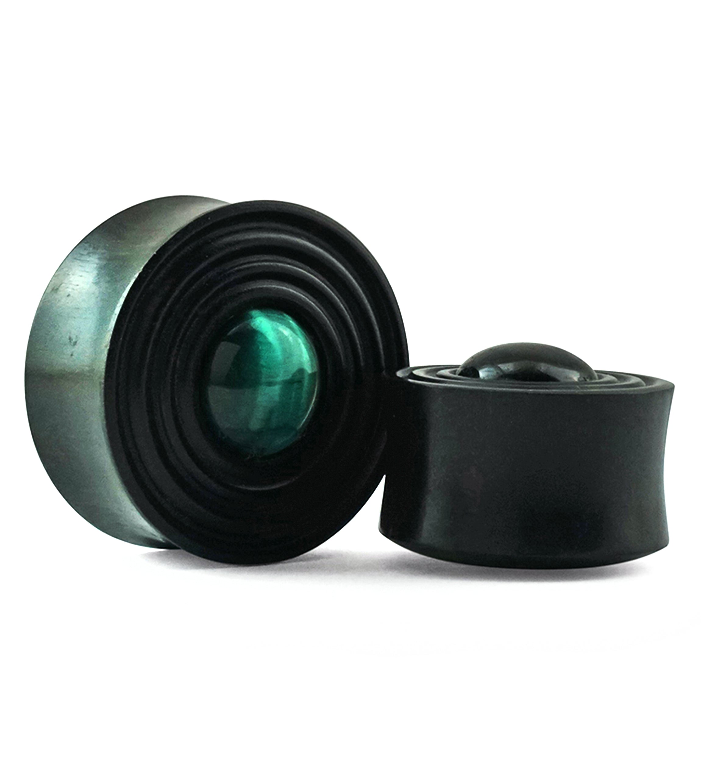 Ecliptic Green Tiger Eye Stone Areng Wood Double Flare Plugs