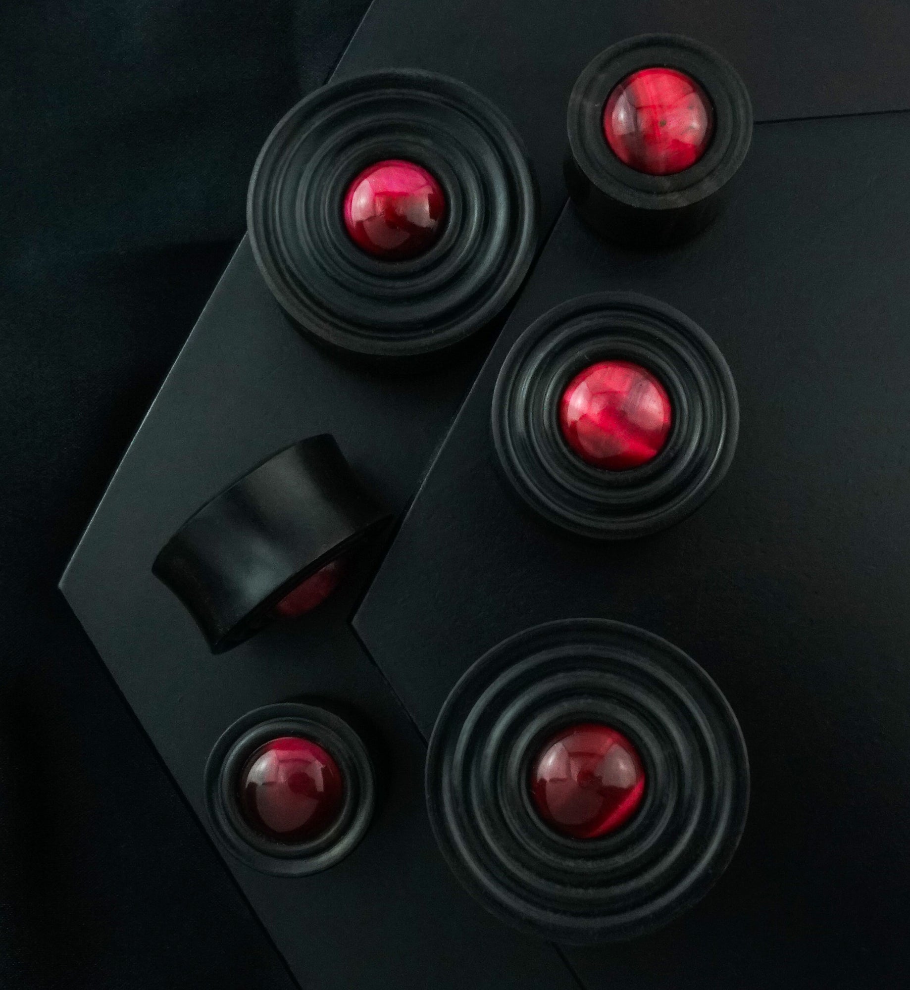 Ecliptic Red Tiger Eye Stone Areng Wood Double Flare Plugs