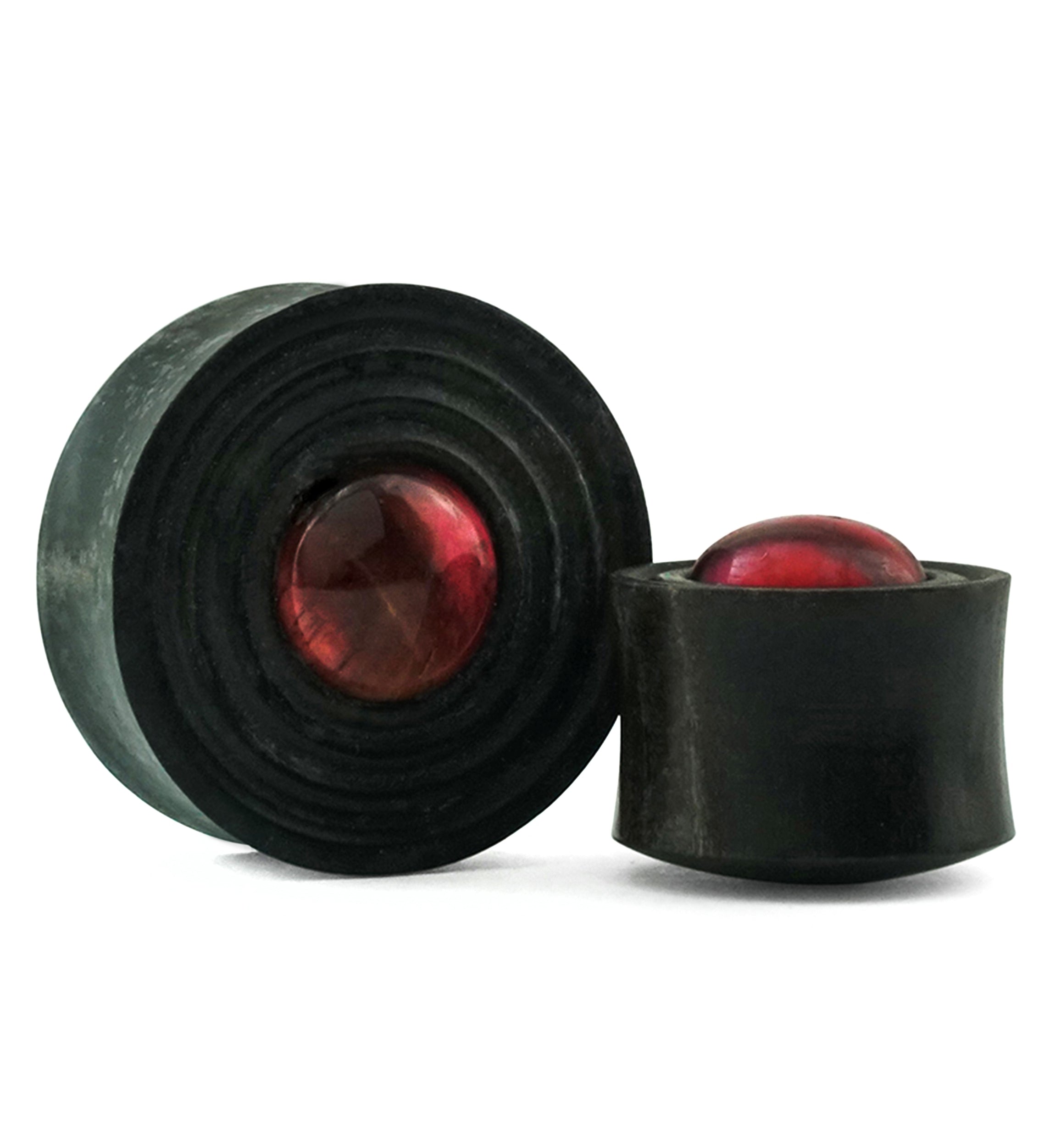 Ecliptic Red Tiger Eye Stone Areng Wood Double Flare Plugs