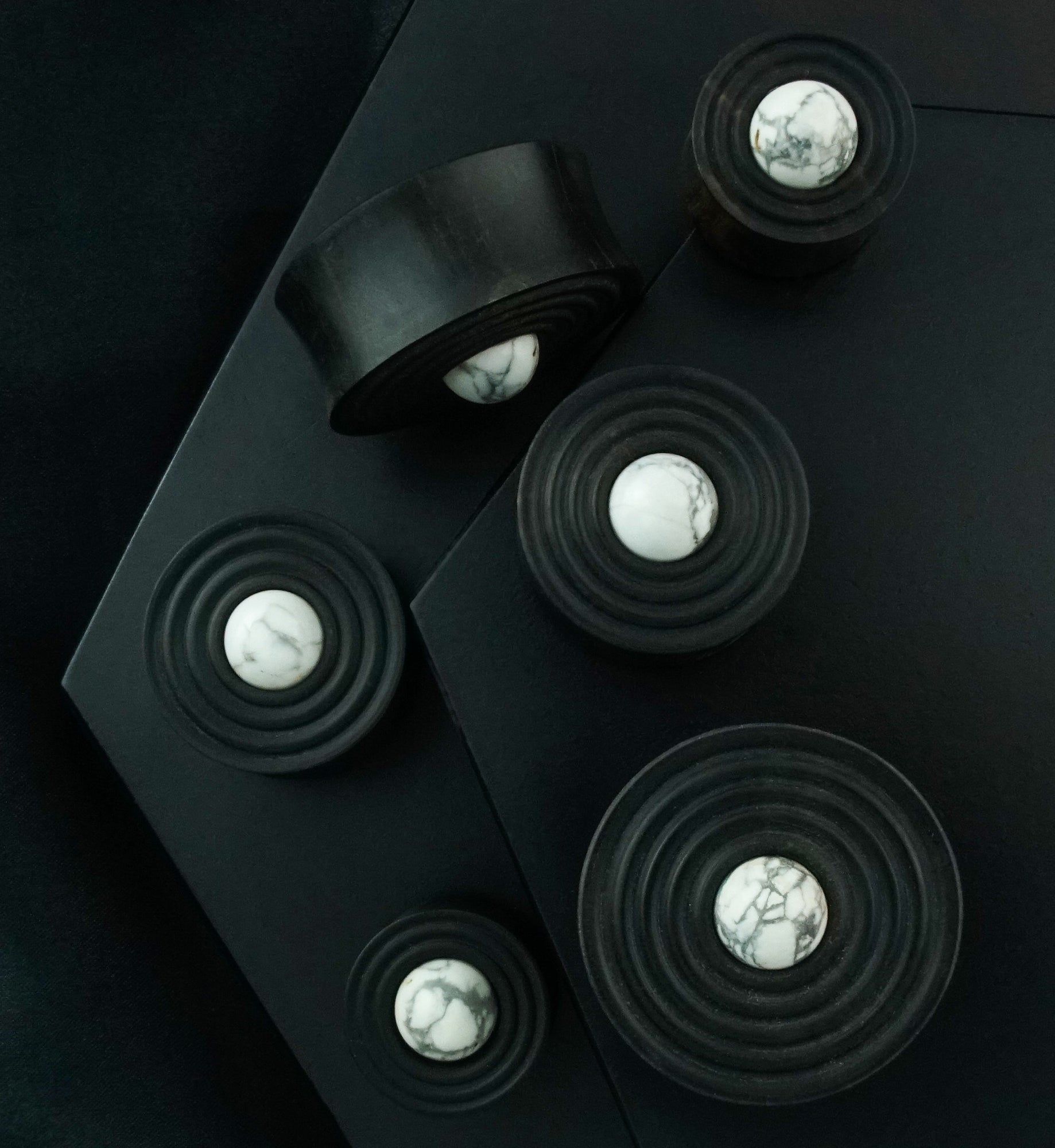 Ecliptic White Howlite Stone Areng Wood Double Flare Plugs