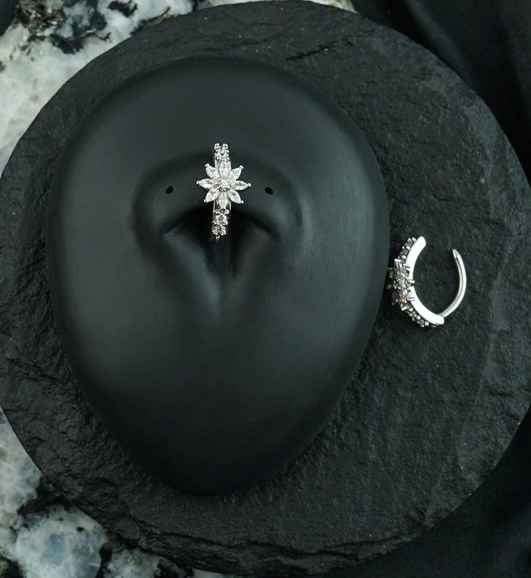 Elegant Flower Clear CZ Stainless Steel Hinged Belly Button Ring