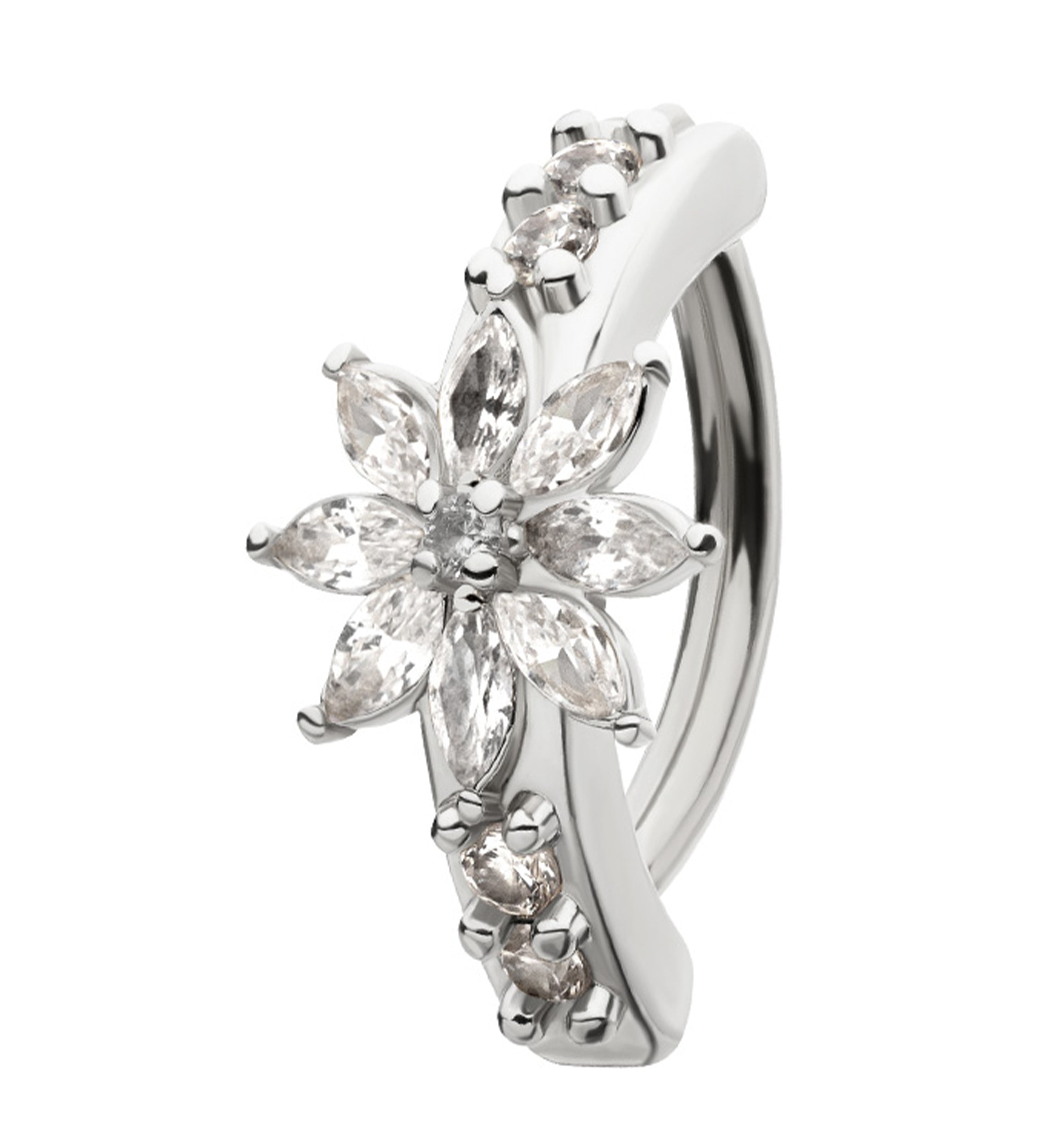 Elegant Flower Clear CZ Stainless Steel Hinged Belly Button Ring