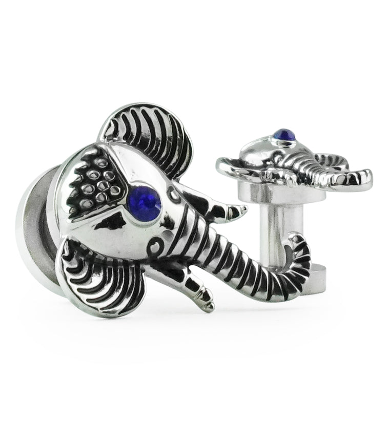 Elephant Royal Blue CZ Stainless Steel Plugs