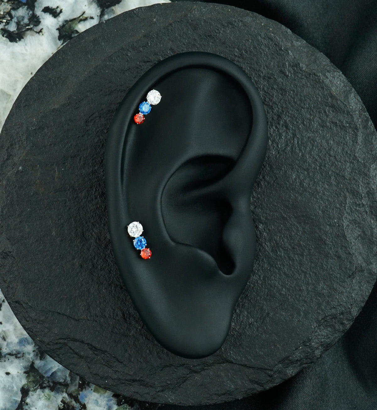 Ellipses Blue and Garnet CZ Titanium Threadless Top