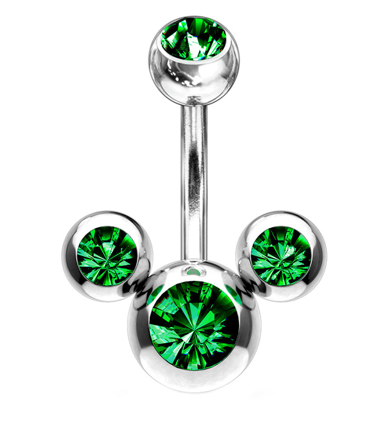Emerald Green Trinity CZ Belly Button Ring
