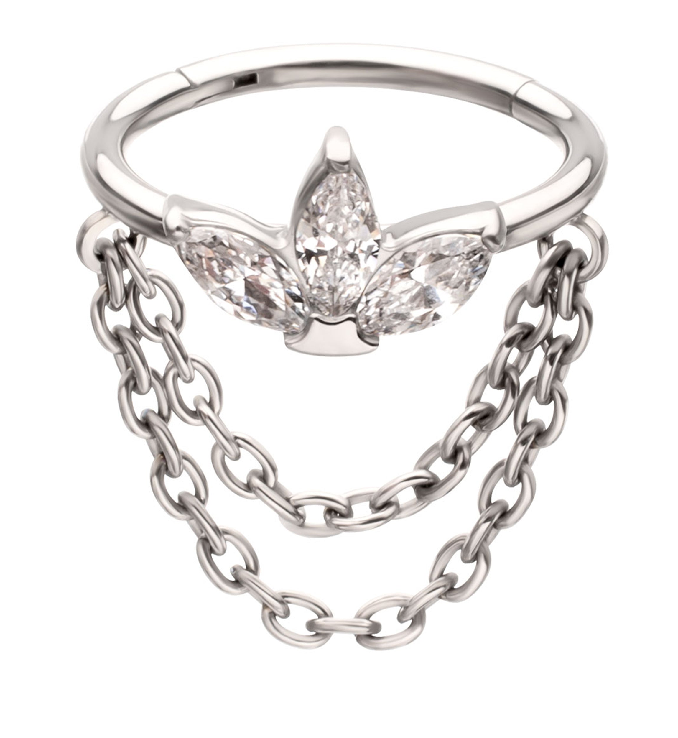Empress Clear CZ Double Dangle Chain Hinged Segment Ring