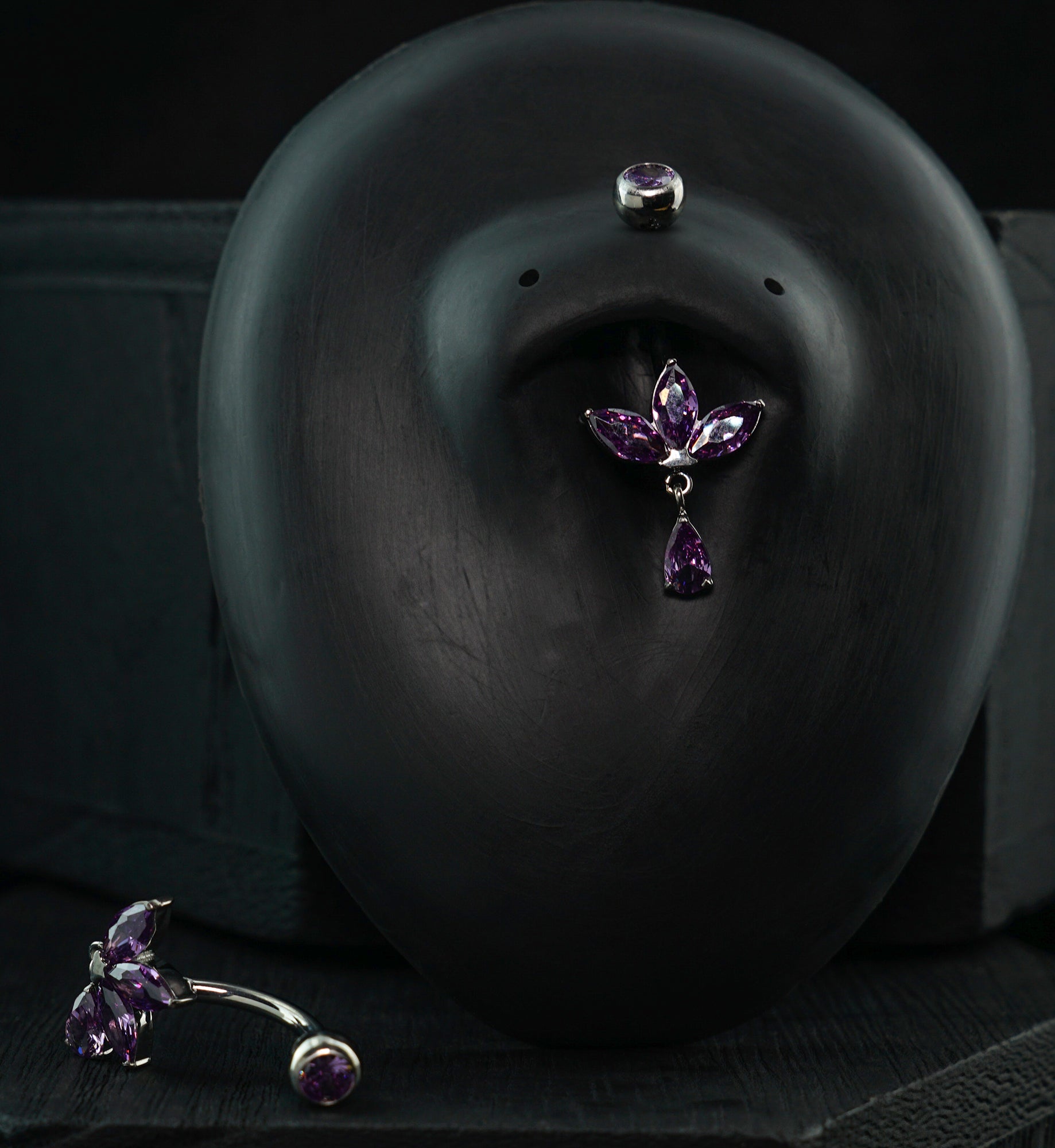 Empress Teardrop Amethyst CZ Dangle Titanium Internally Threaded Belly Button Ring