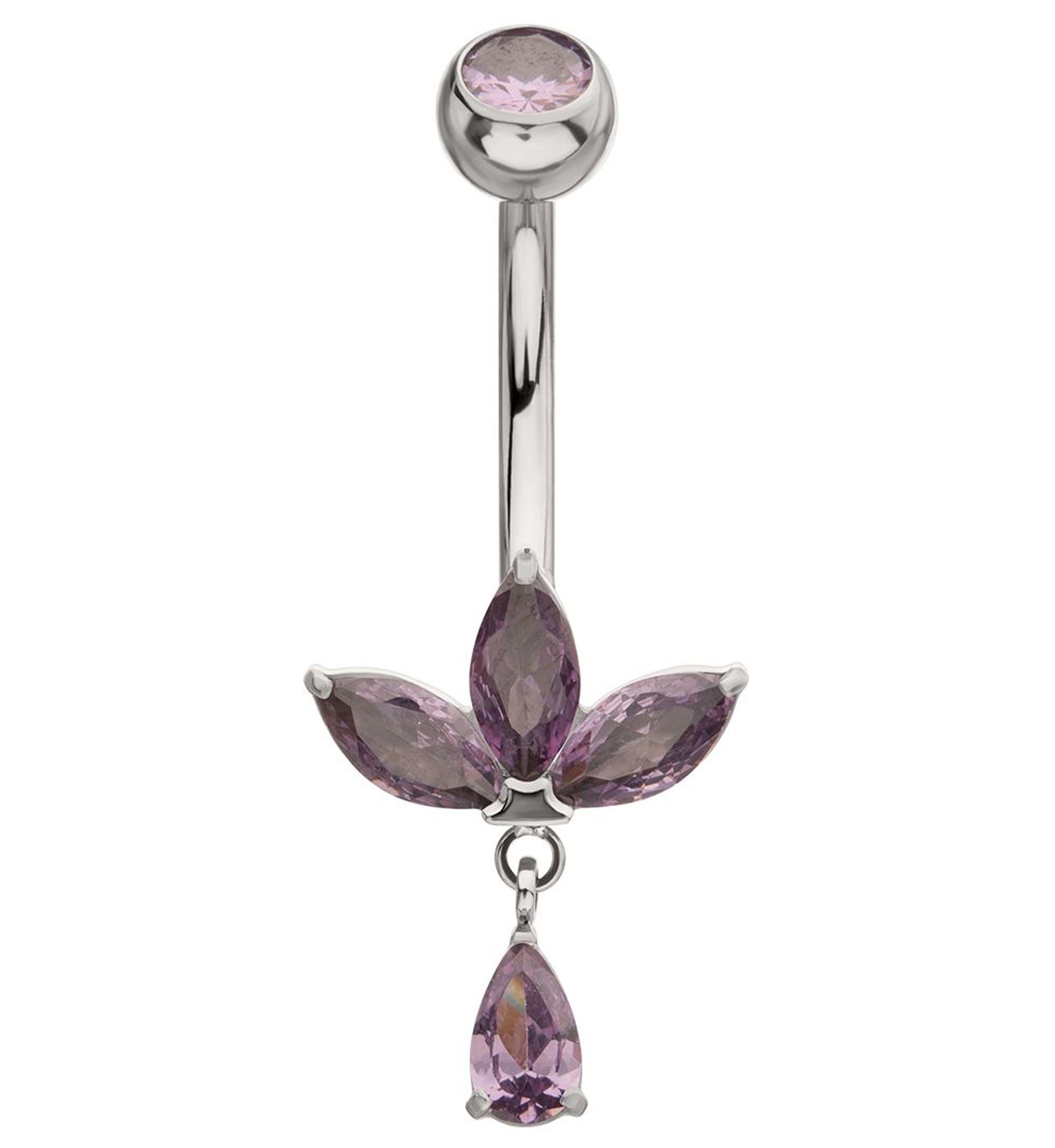 Empress Teardrop Amethyst CZ Dangle Titanium Internally Threaded Belly Button Ring