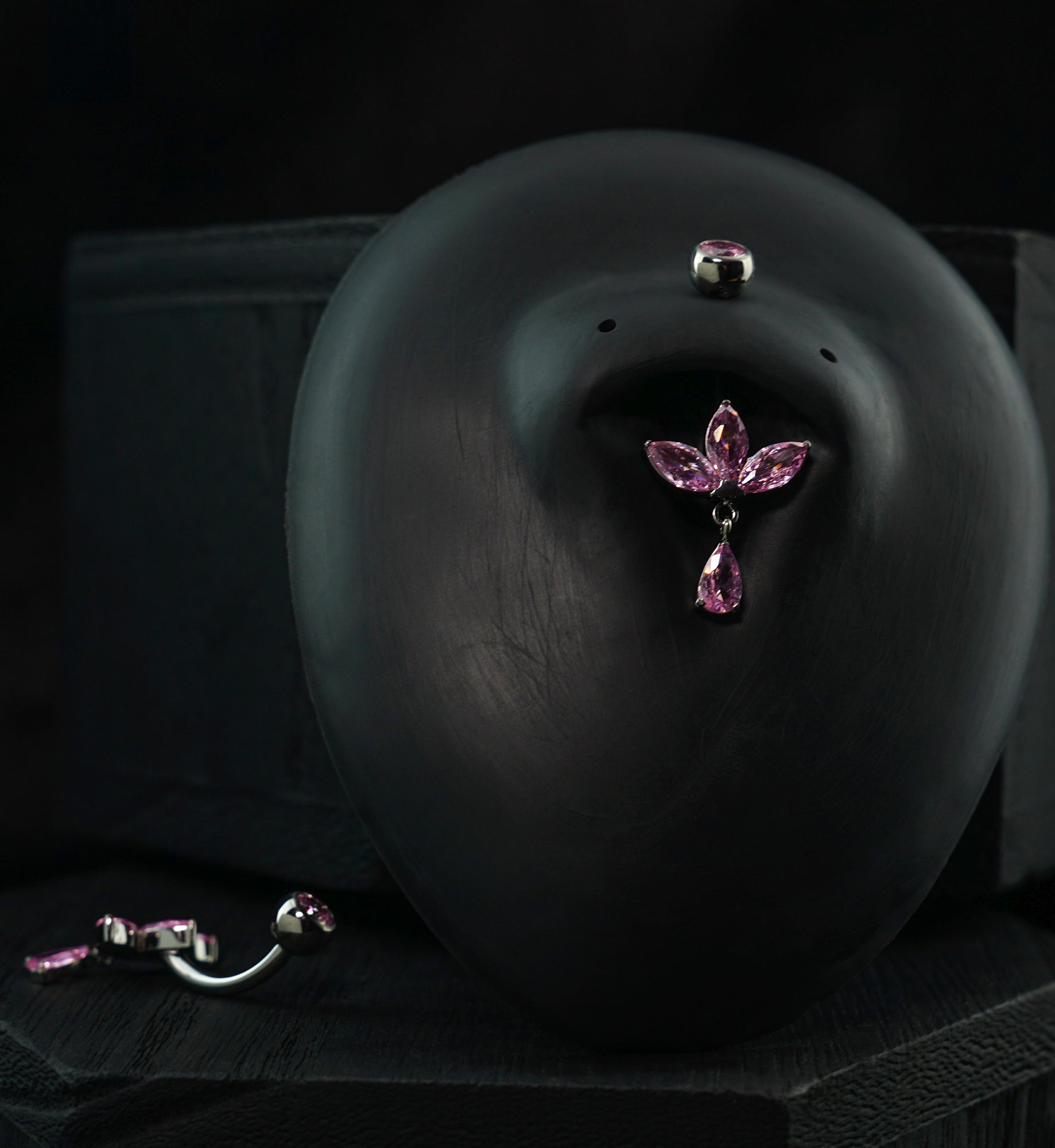 Empress Teardrop Pink CZ Dangle Titanium Internally Threaded Belly Button Ring