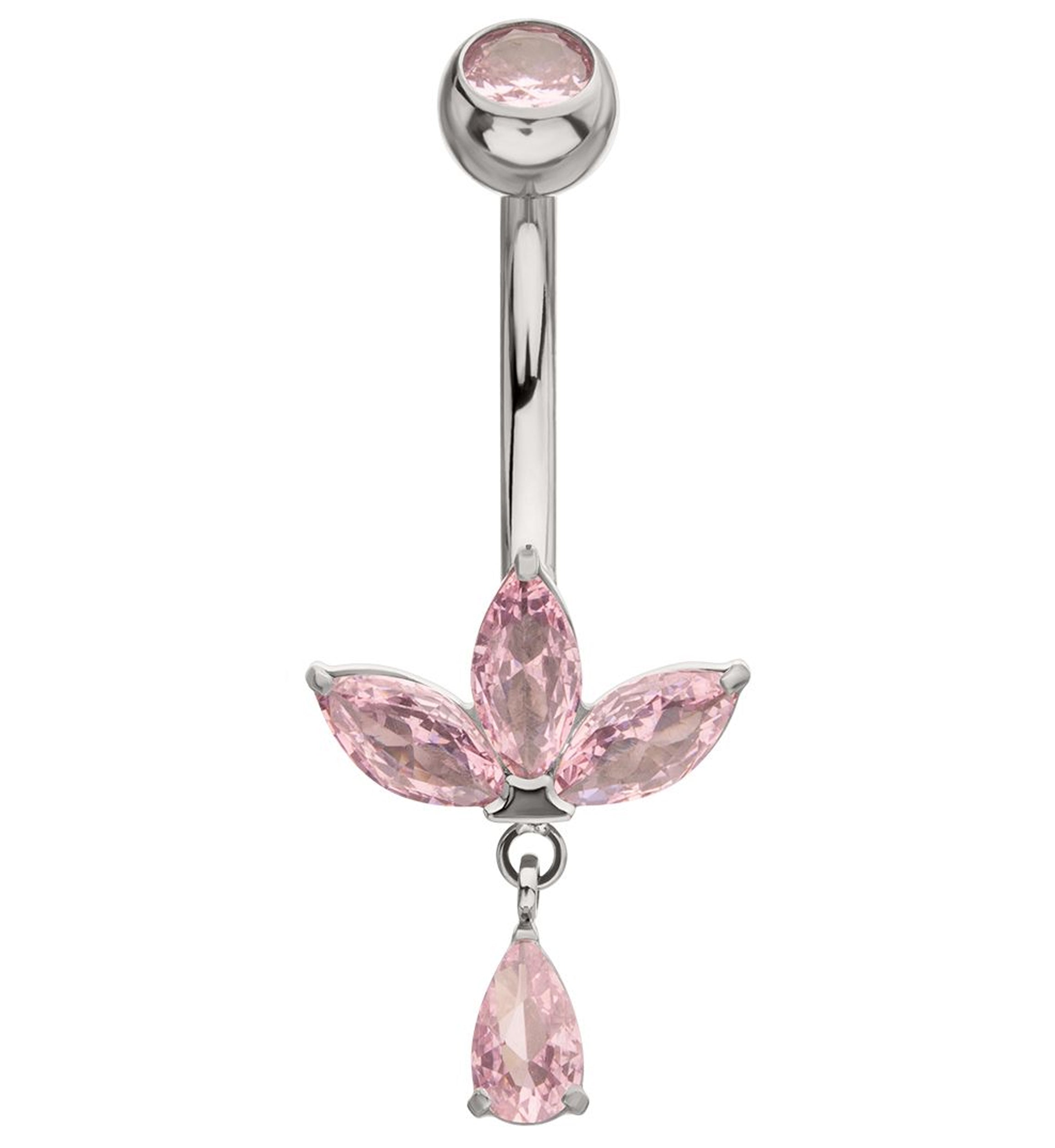 Empress Teardrop Pink CZ Dangle Titanium Internally Threaded Belly Button Ring