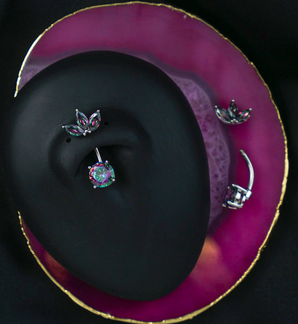 Empress Top Black Aurora CZ Stainless Steel Belly Button Ring