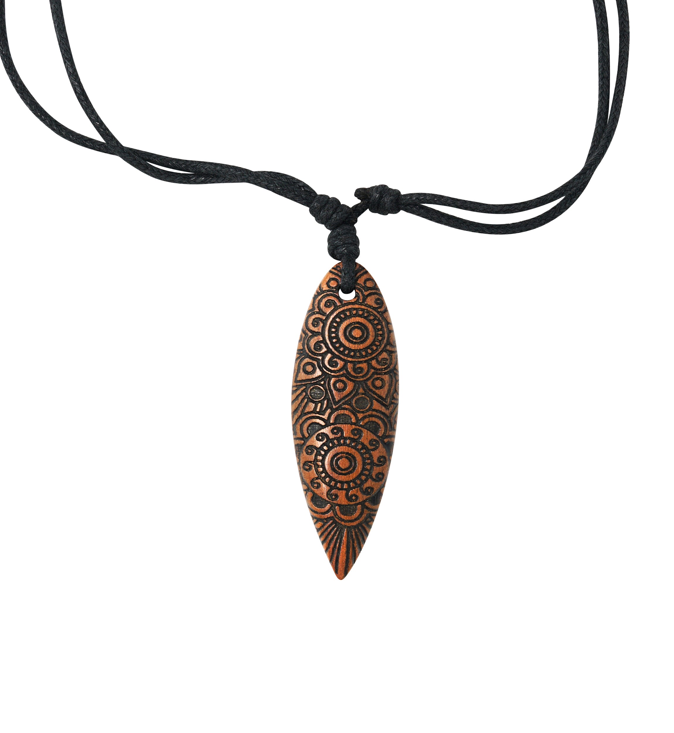 Engraved Floral Surfboard Narra Wood Pendant Necklace