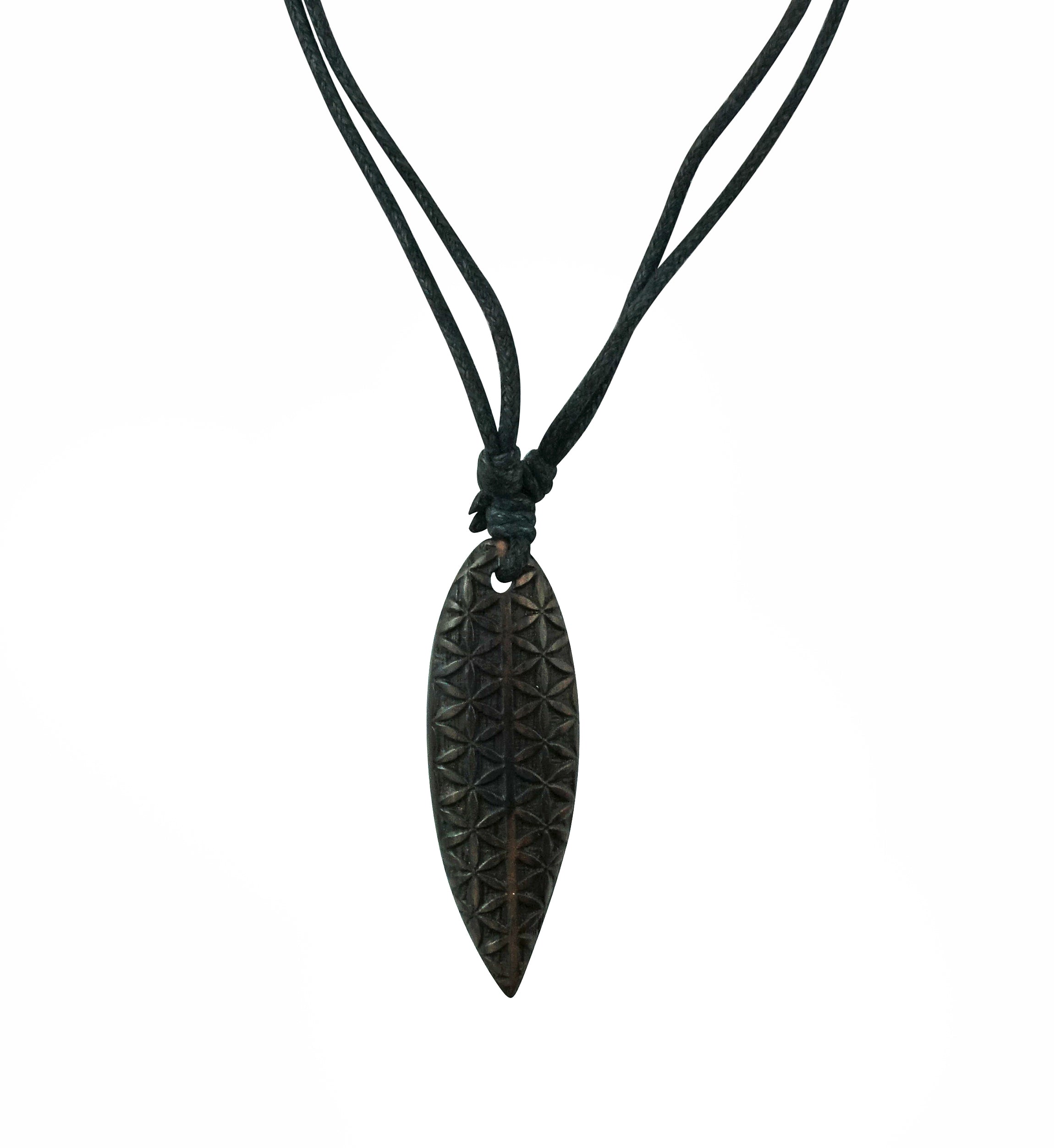 Engraved Flower Of Life Surfboard Narra Wood Pendant Necklace