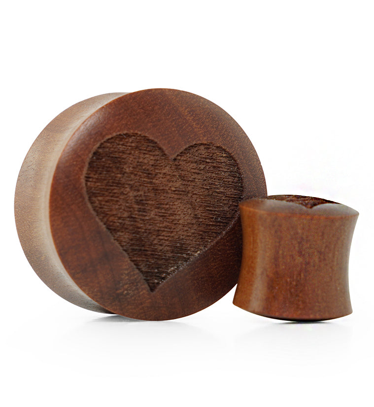 Heart Engraved Wood Plugs