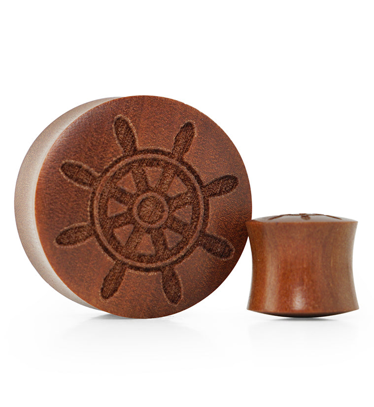 Helm Sailor Wheel Engraved Wood Plugs