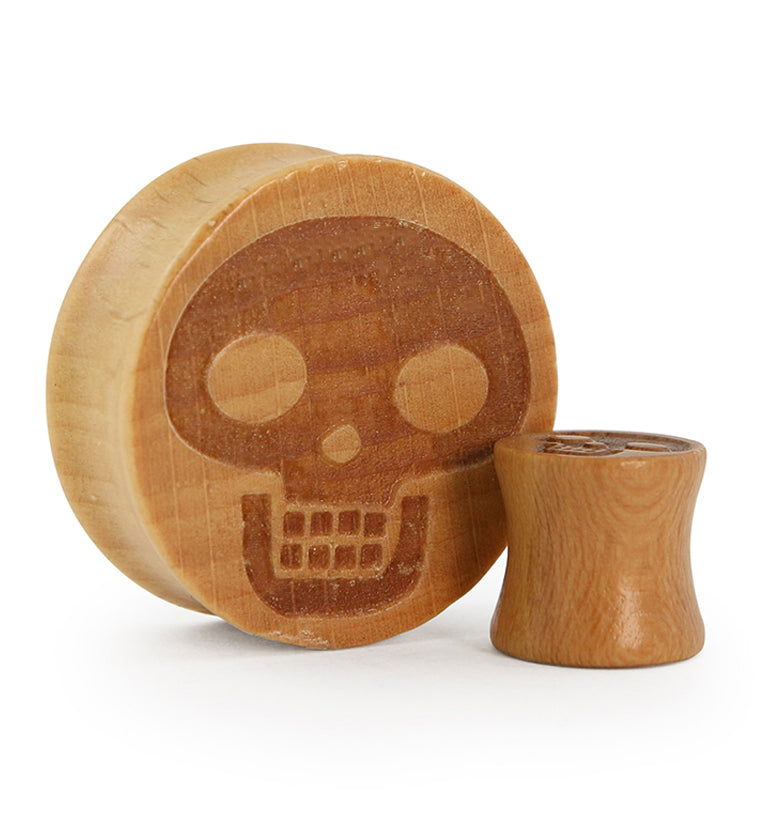 Skull Engraved Wood Plugs