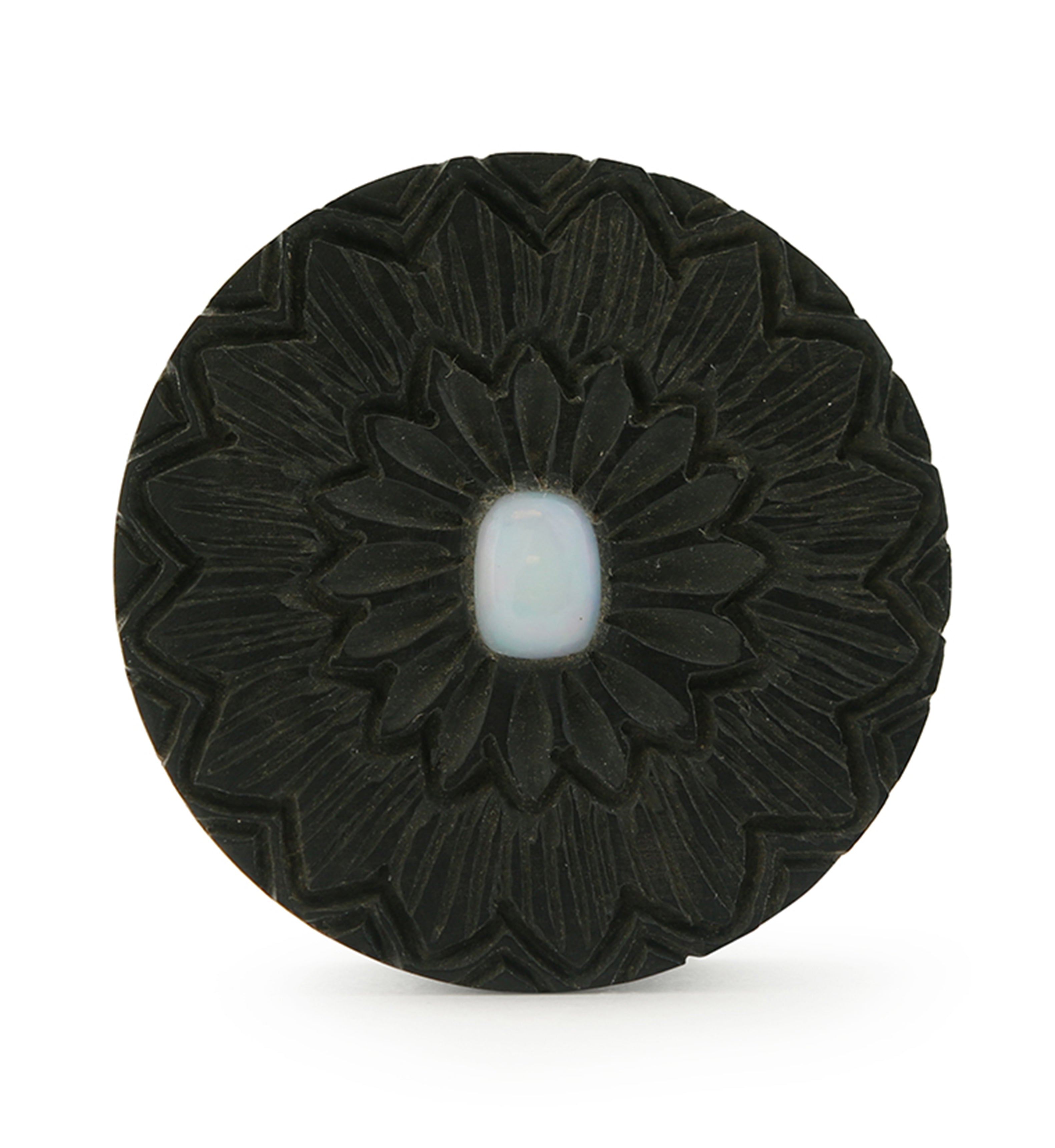 Etched Flower Areng Wood Mayan Flare Plugs With Opal Inlay