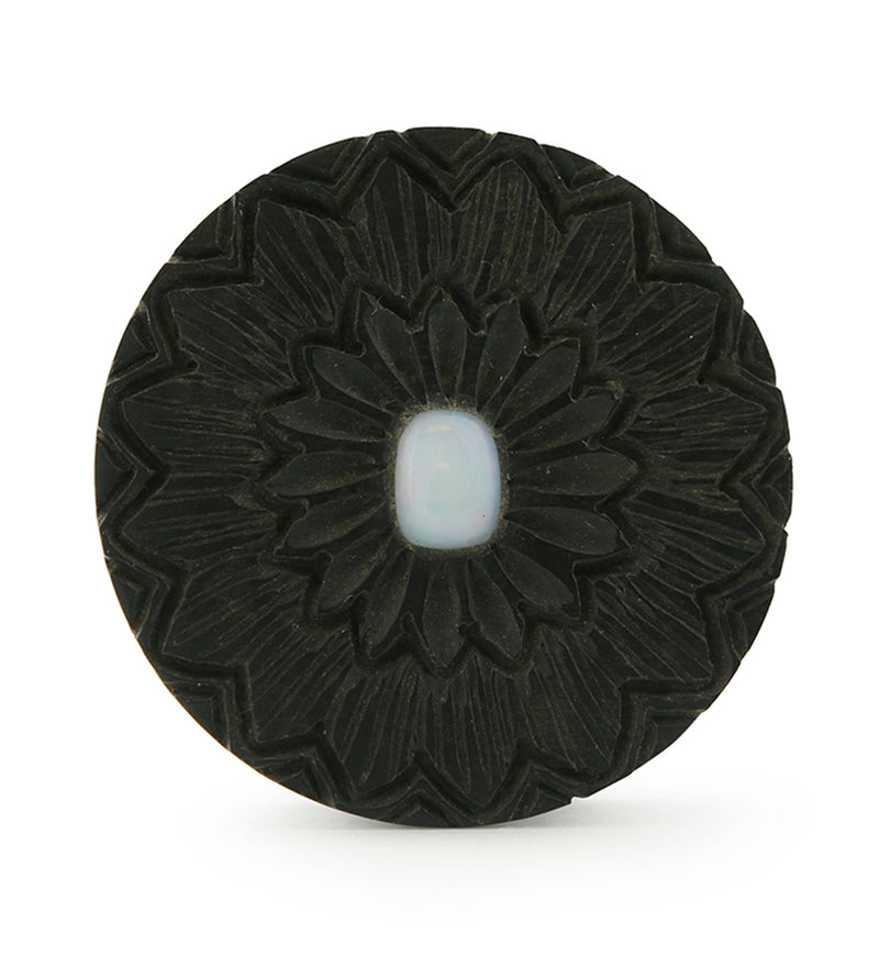 Etched Flower Areng Wood Mayan Flare Plugs With Opal Inlay