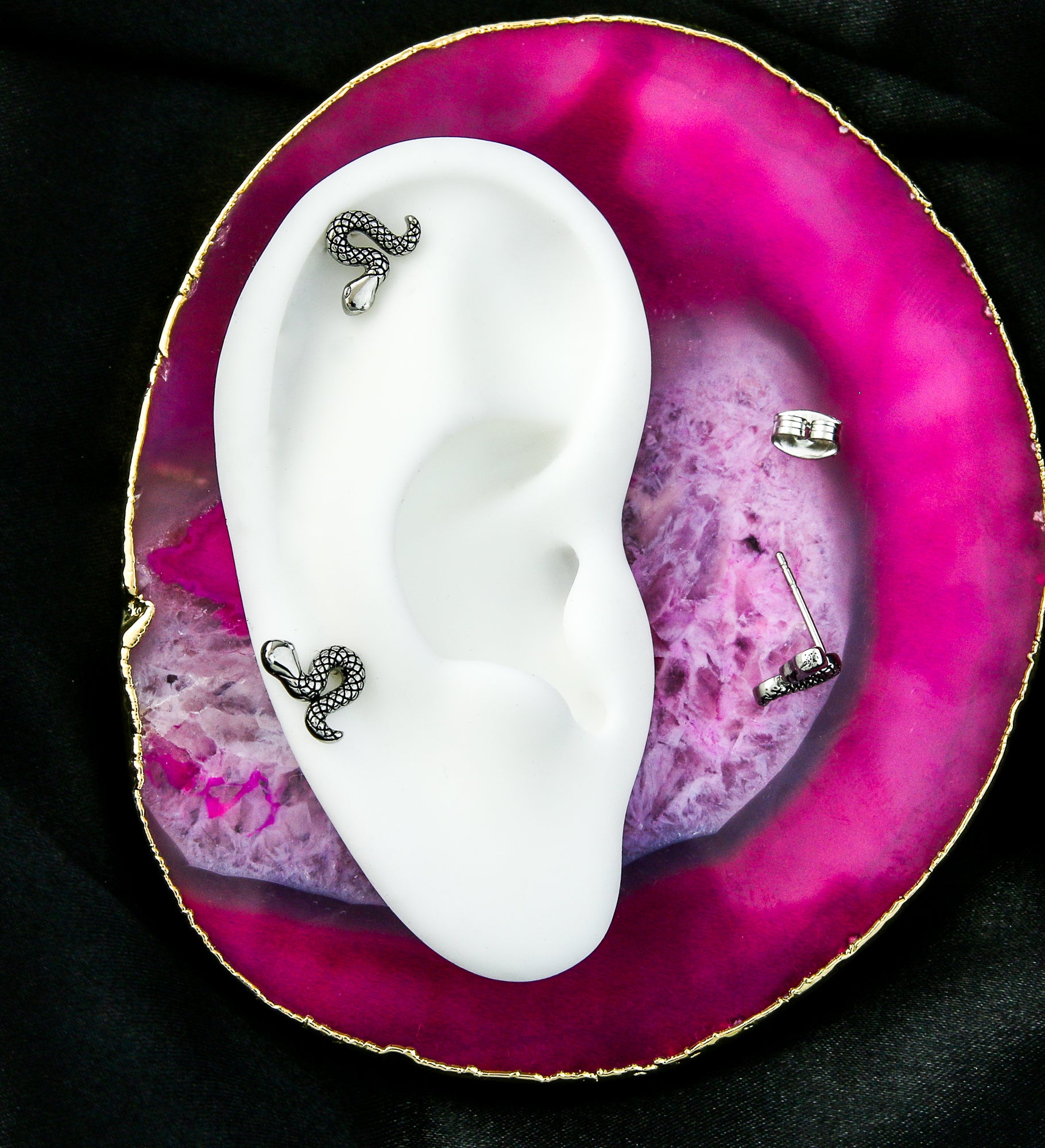 Etched Snake Stainless Steel Stud Earrings