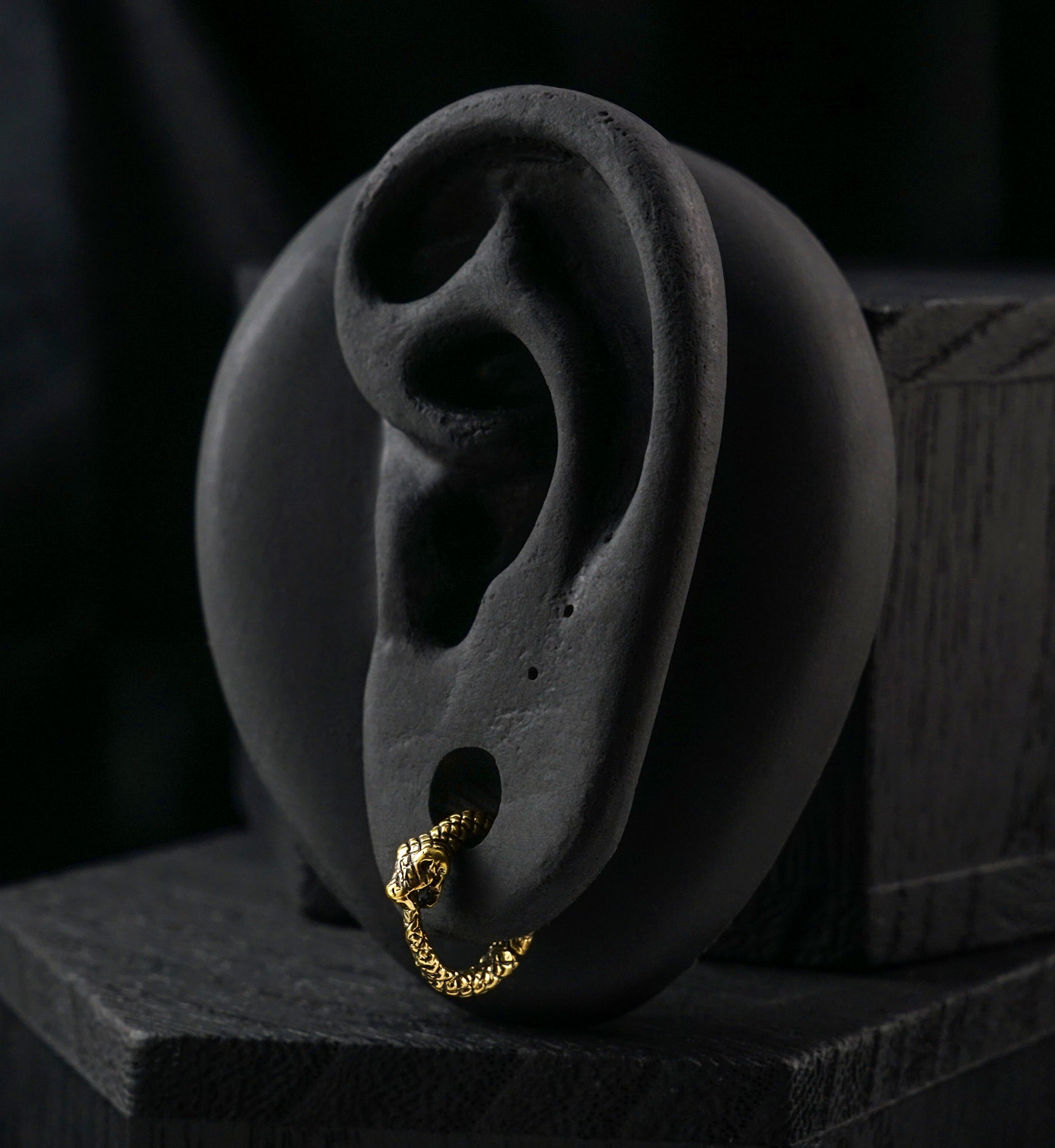 Eternal Snake Brass Hinged Stretched Ear Cuffs