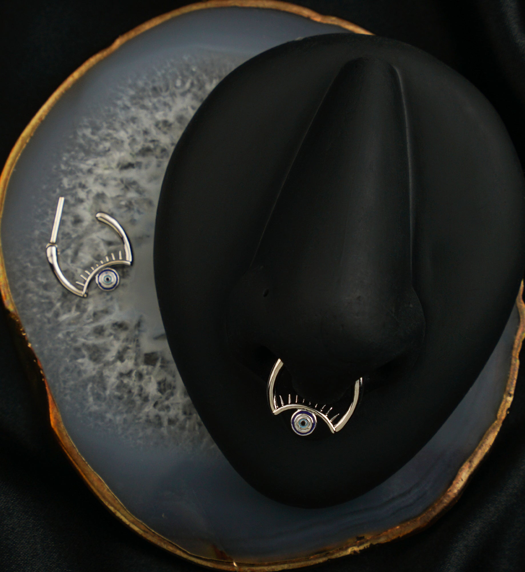 Evil Eye Stainless Steel Straight Hinged Segment Ring