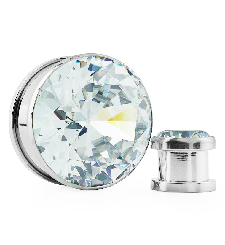 Faceted Gem CZ Top Stainless Steel Plugs