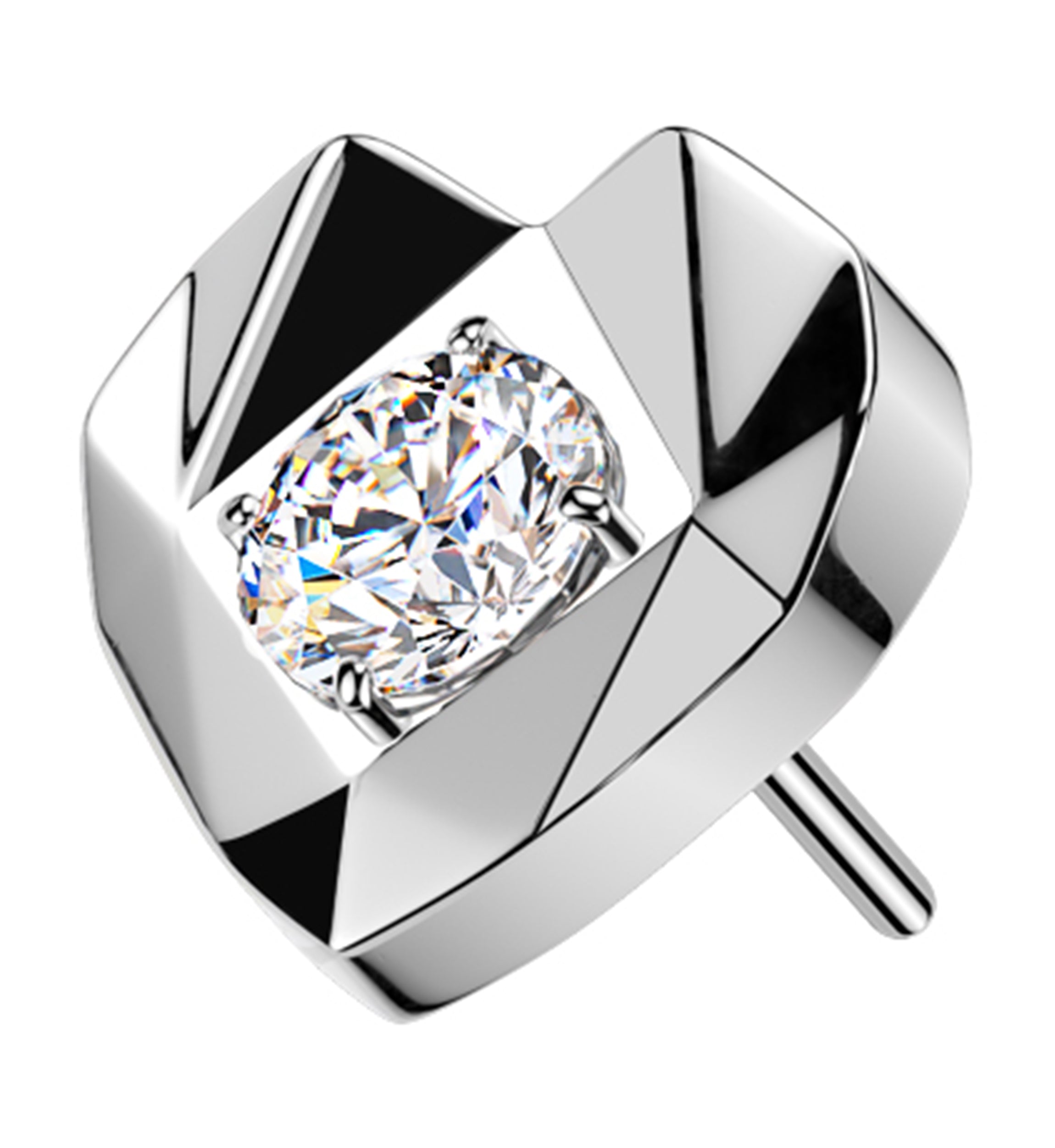 Faceted Heart Clear CZ Titanium Threadless Top