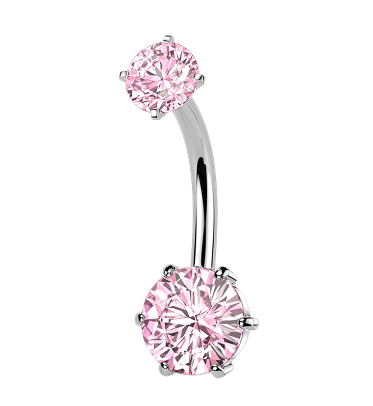 Faceted Pink CZ Stainless Steel Internally Threaded Belly Button Ring