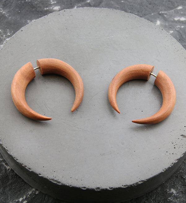Fake Gauge Wood Horseshoe Tribal Earrings