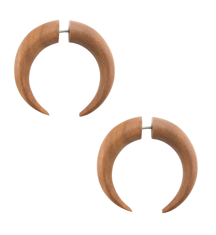 Fake Gauge Wood Horseshoe Tribal Earrings