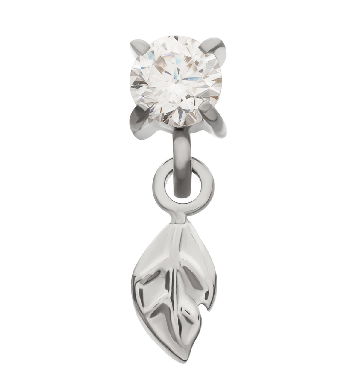 Fallen Leaf CZ Dangle Titanium Threadless Top