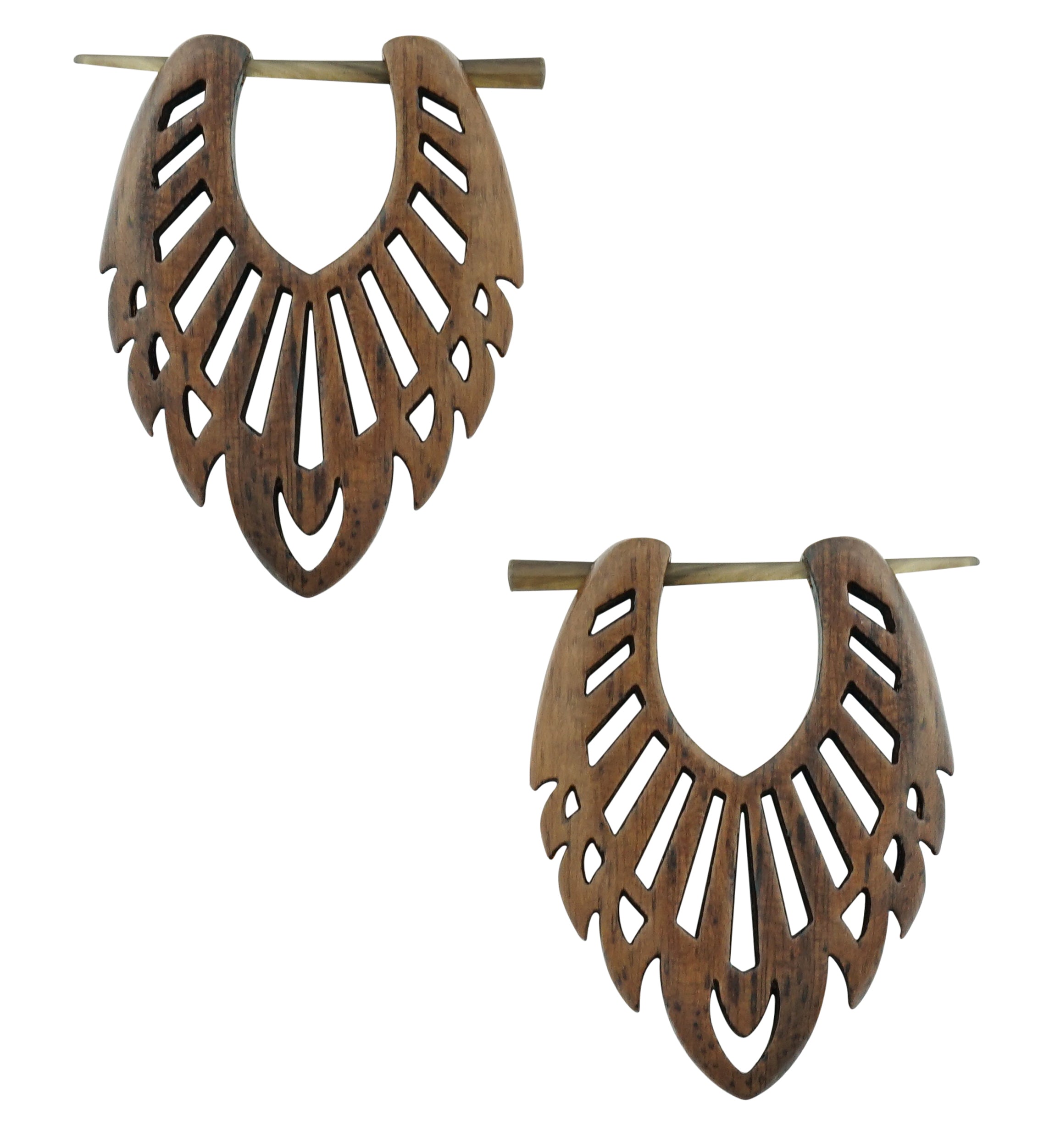 Feathered Shield Hoop Narra Wood Earrings