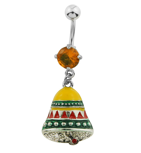 Festive Bell Dangle Citrine CZ Stainless Steel Belly Button Ring