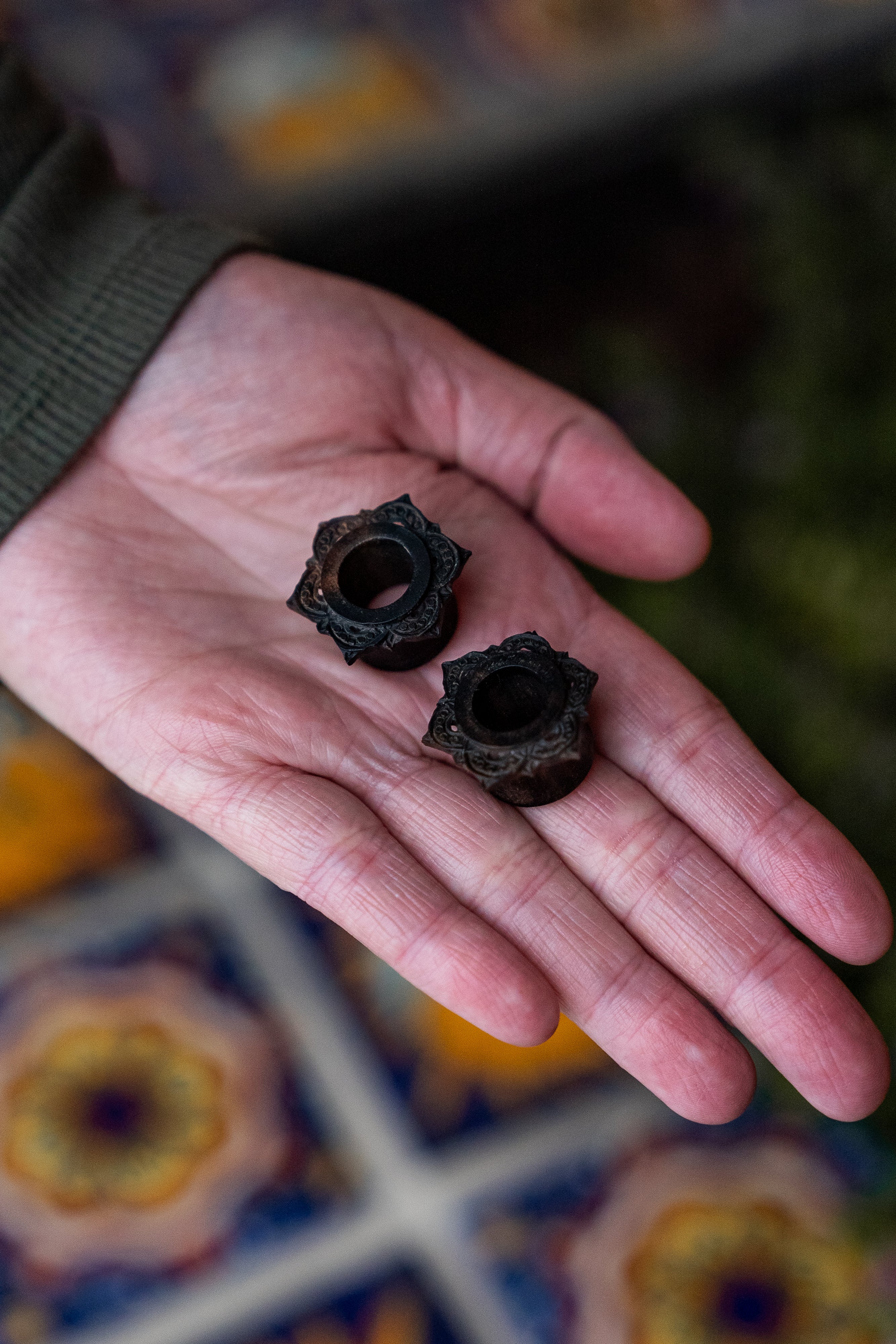 Filigree Areng Wood Mayan Flare Tunnel Plugs