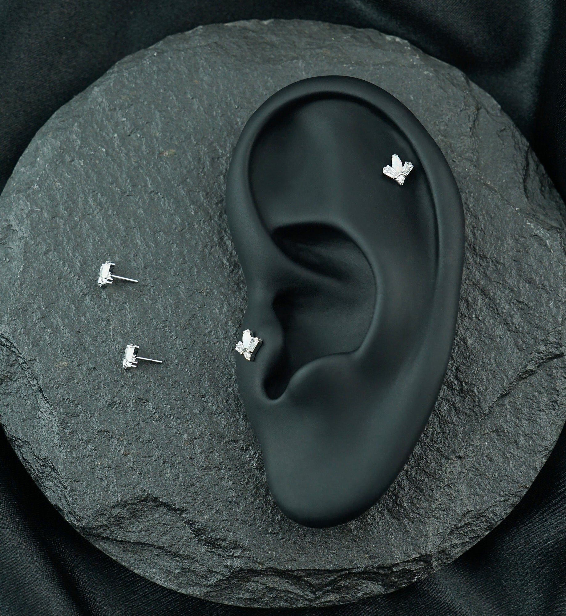 Platinum PVD Firefly White Opalite Clear CZ Titanium Threadless Top