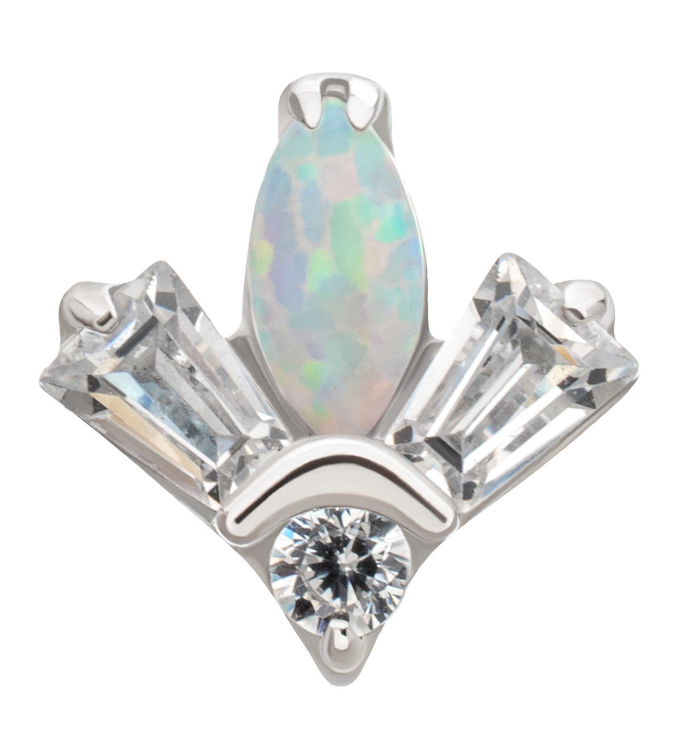 Platinum PVD Firefly White Opalite Clear CZ Titanium Threadless Top