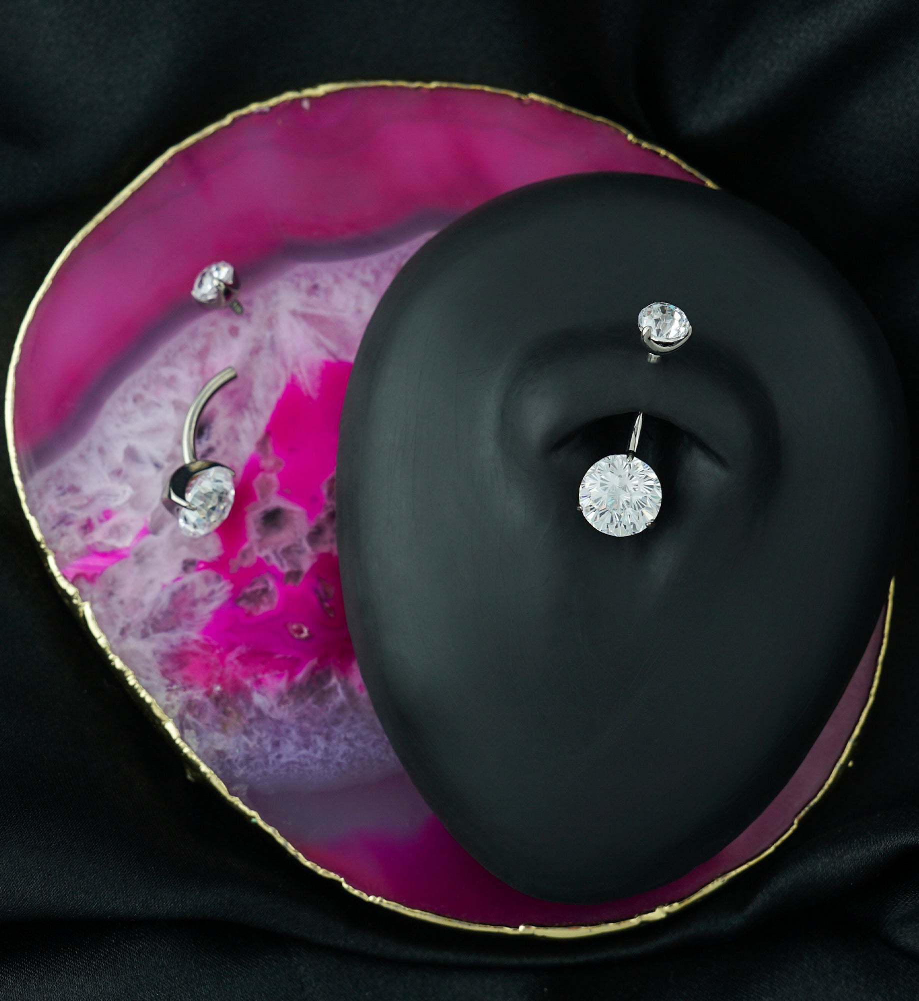 Firework Cut Clear CZ Internally Threaded Titanium Belly Button Ring