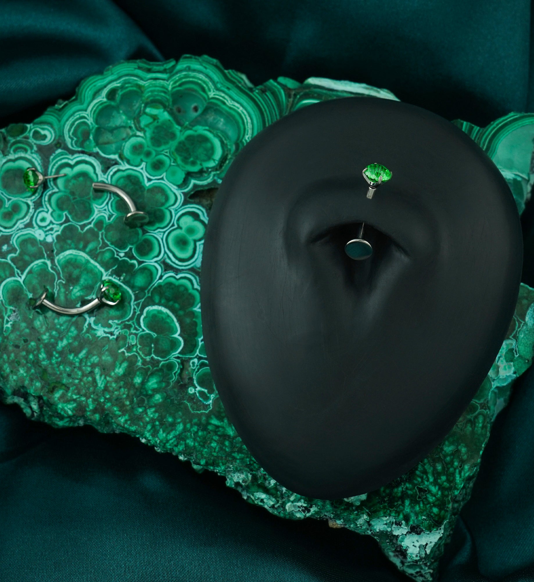 Fireworks Green CZ Titanium Threadless Floating Belly Button Ring