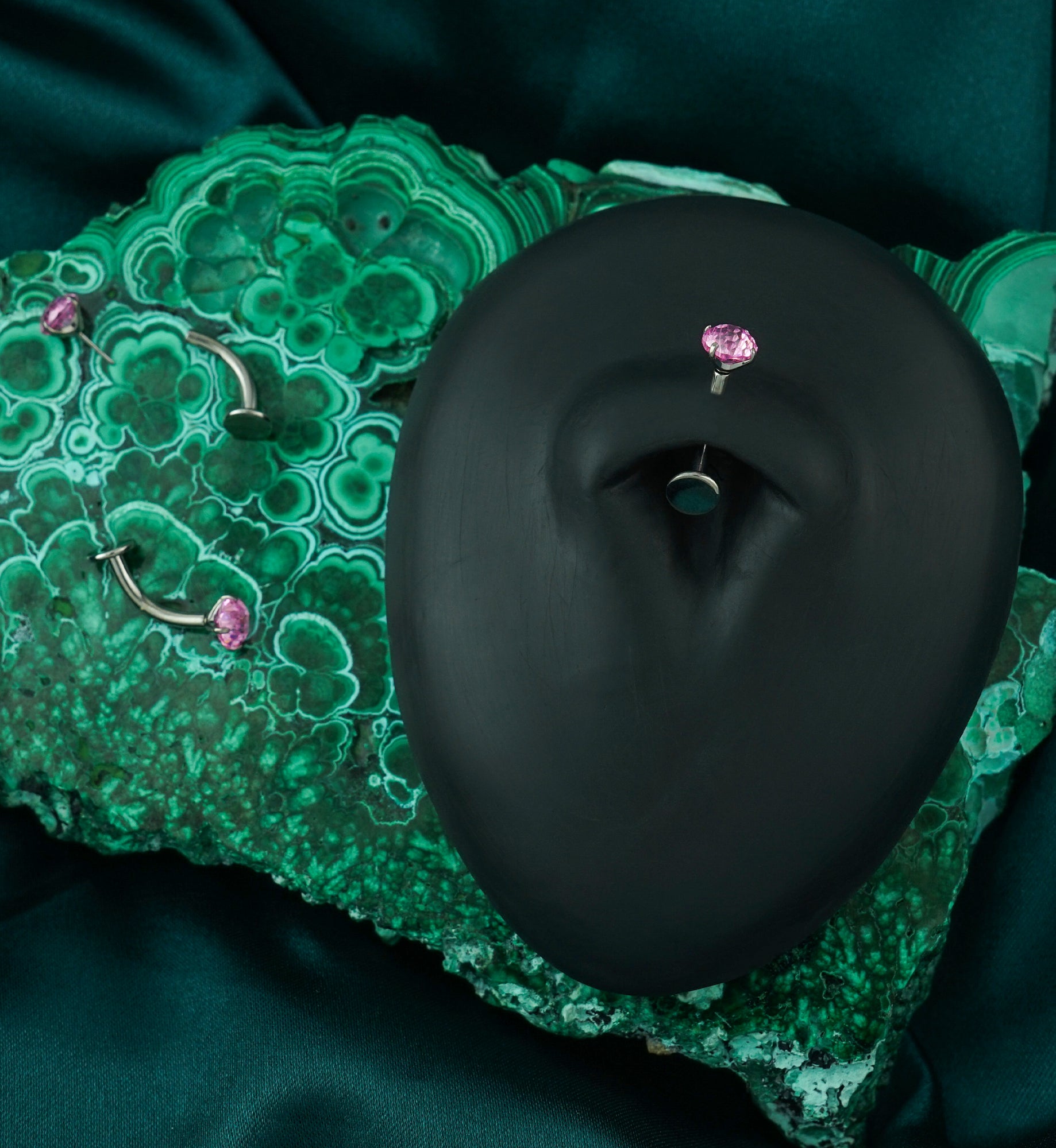 Fireworks Pink CZ Titanium Threadless Floating Belly Button Ring