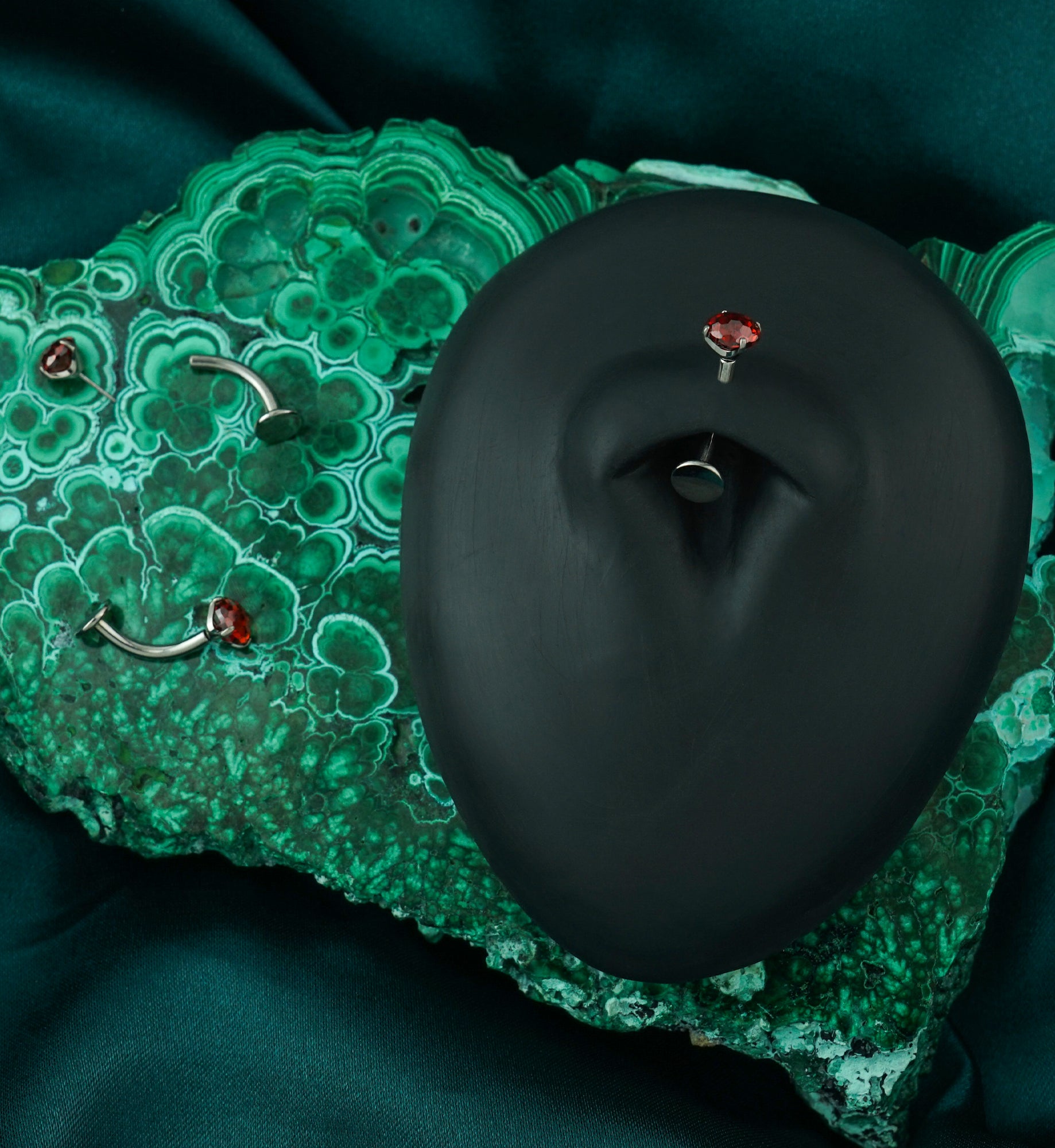 Fireworks Red CZ Titanium Threadless Floating Belly Button Ring