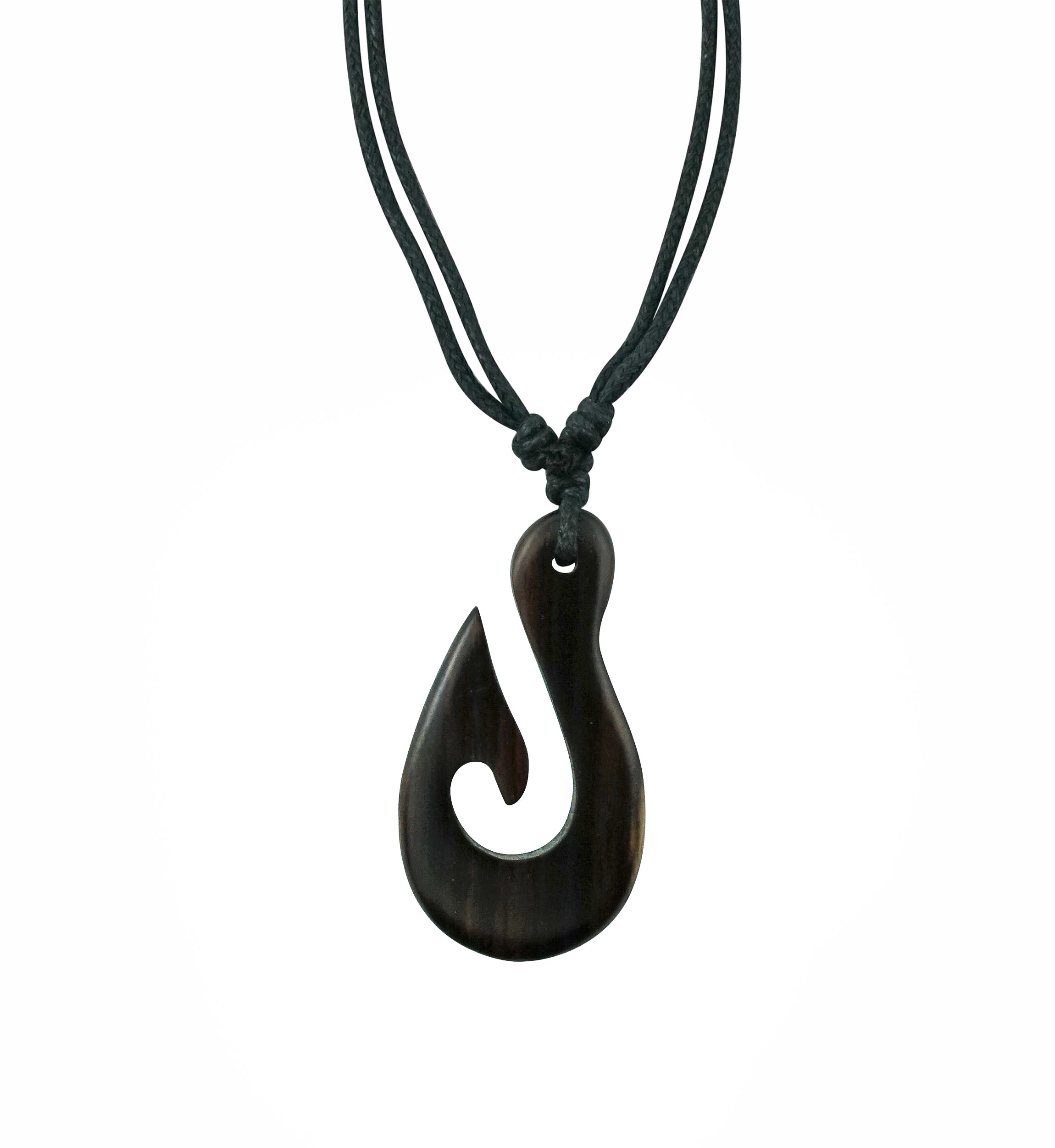 Fish Hook Narra Wood Pendant Necklace