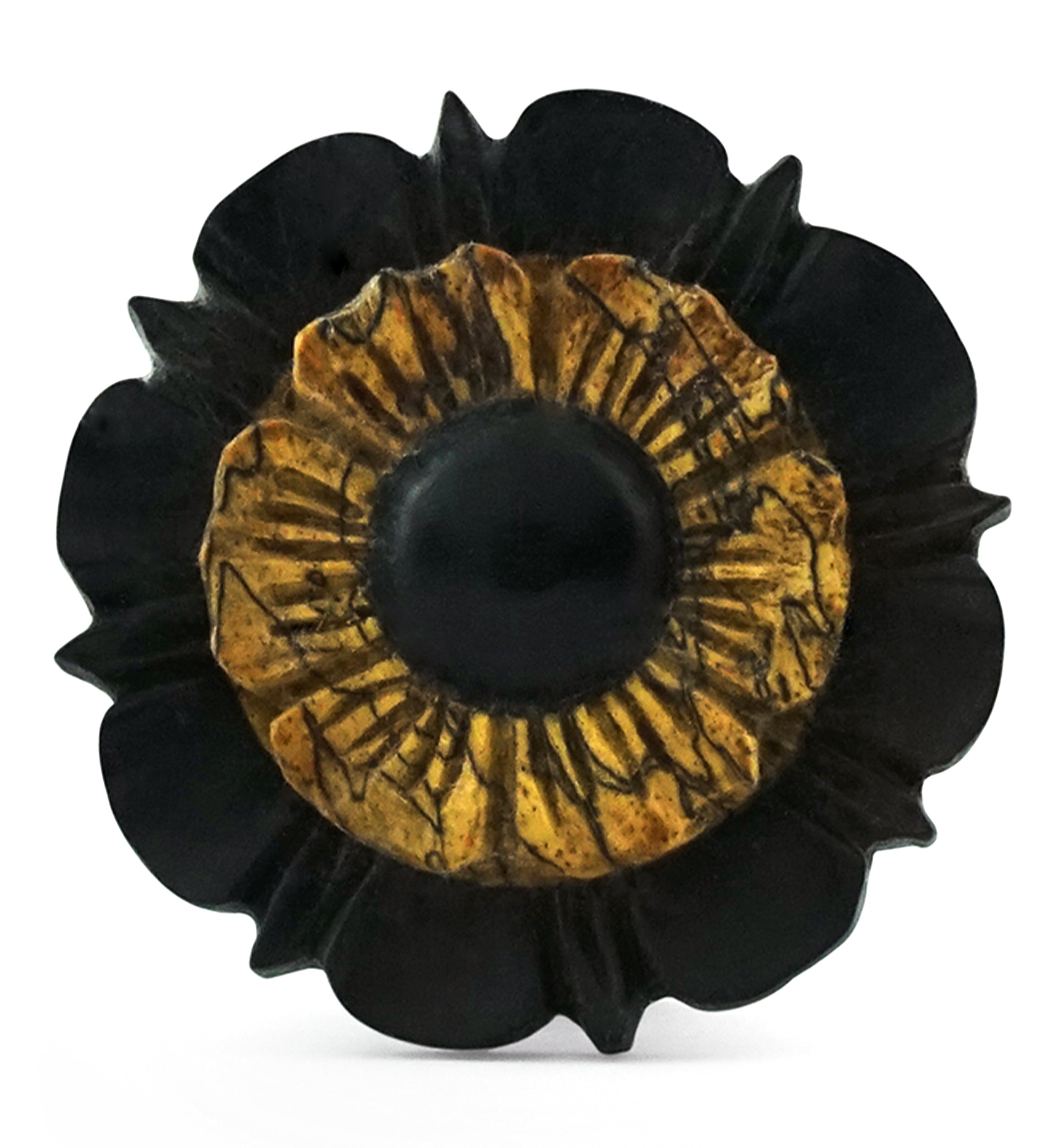 Floral Mayan Flare Areng Wood Plugs with Tamarind Wood Inner Ring