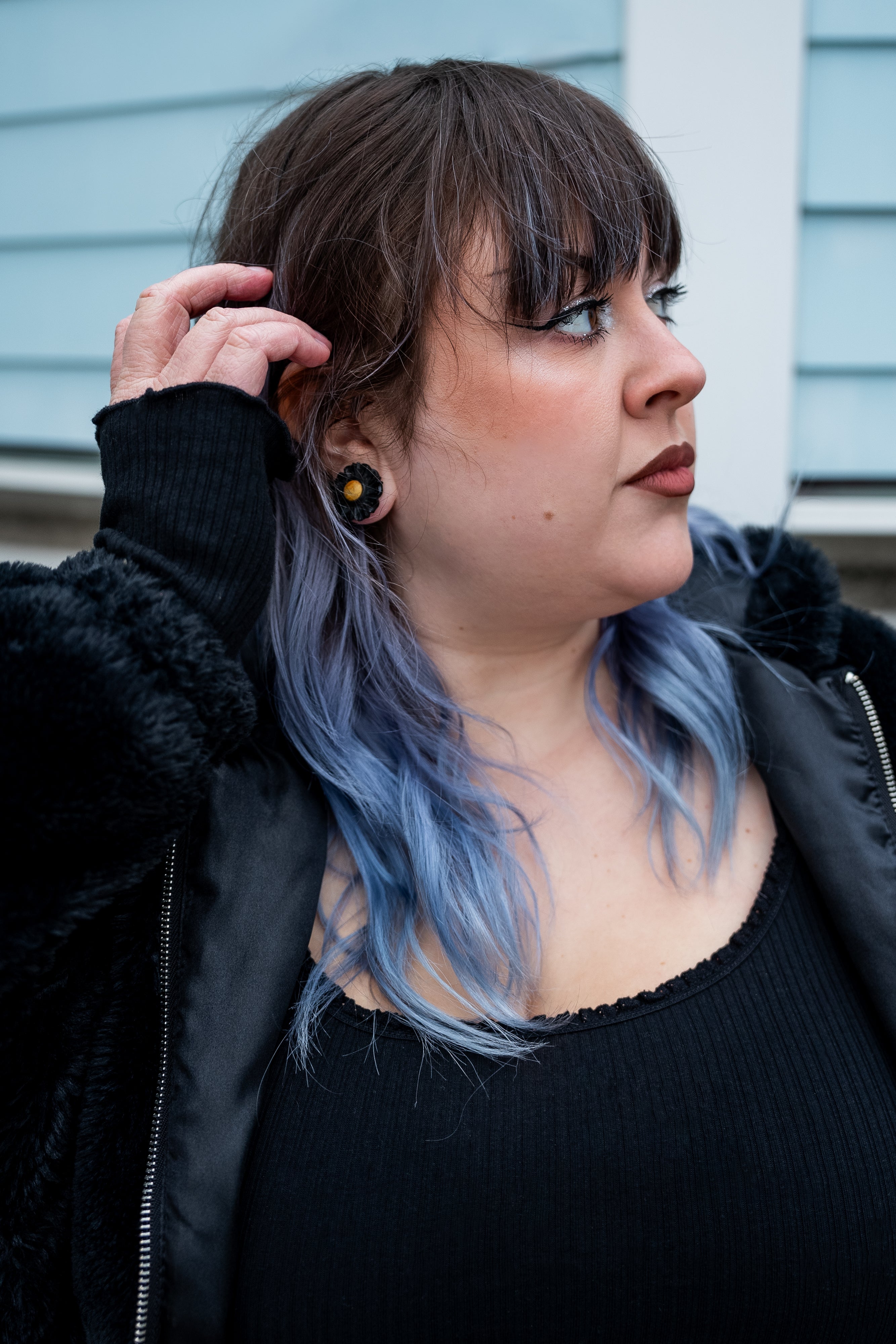 Floral Mayan Flared Wooden Plugs with Jackfruit Wood Inlay