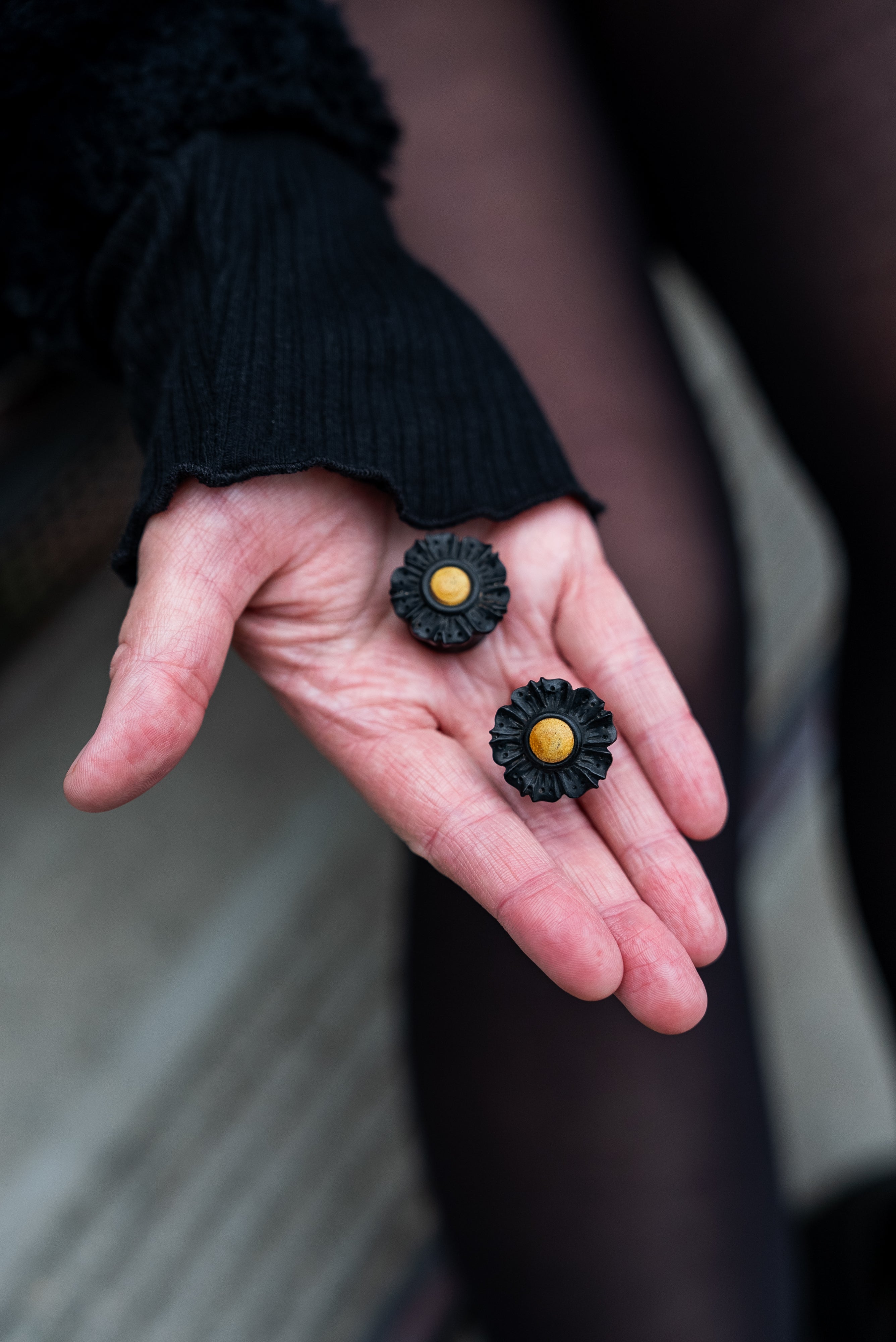 Floral Mayan Flared Wooden Plugs with Jackfruit Wood Inlay