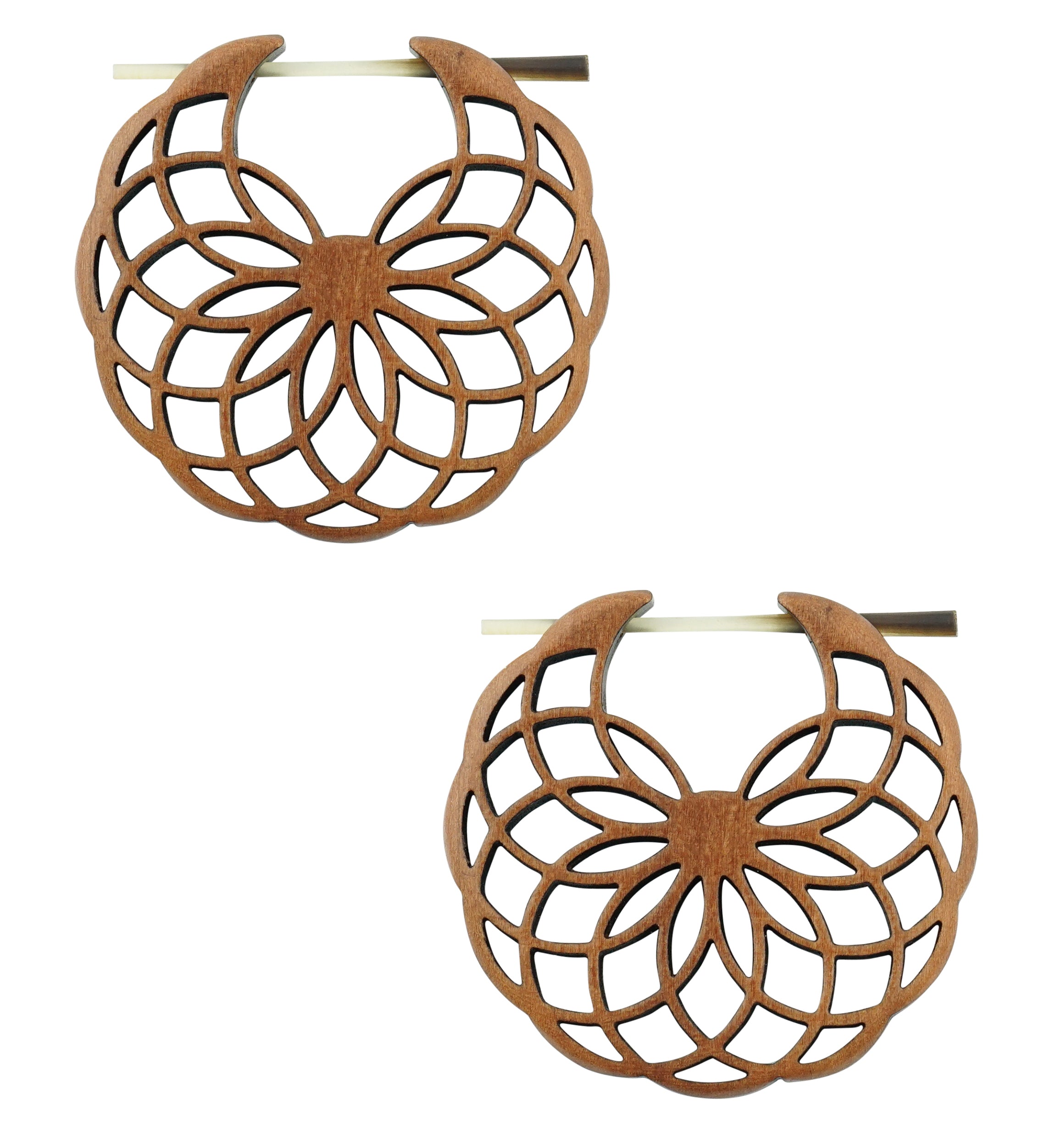 Floral Torus Hoop Sawo Wood Earrings