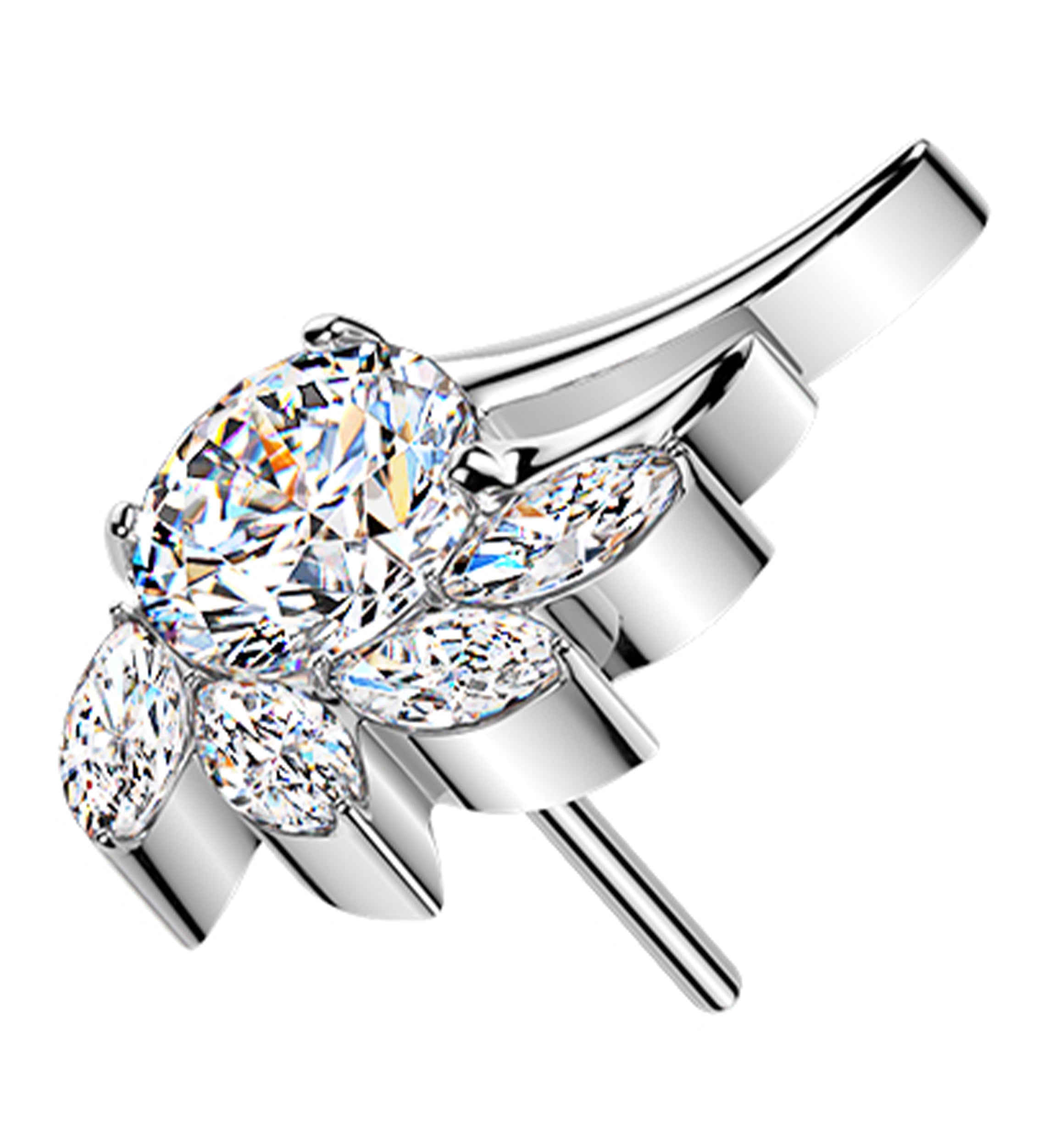 Floral Wing Clear CZ Titanium Threadless Top