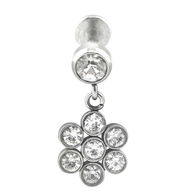 Floret Clear CZ Dangle Internally Threaded Stainless Steel Labret