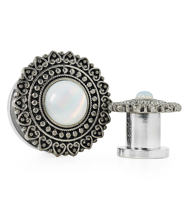 Florid White Opalite Stainless Steel Tunnel Plugs