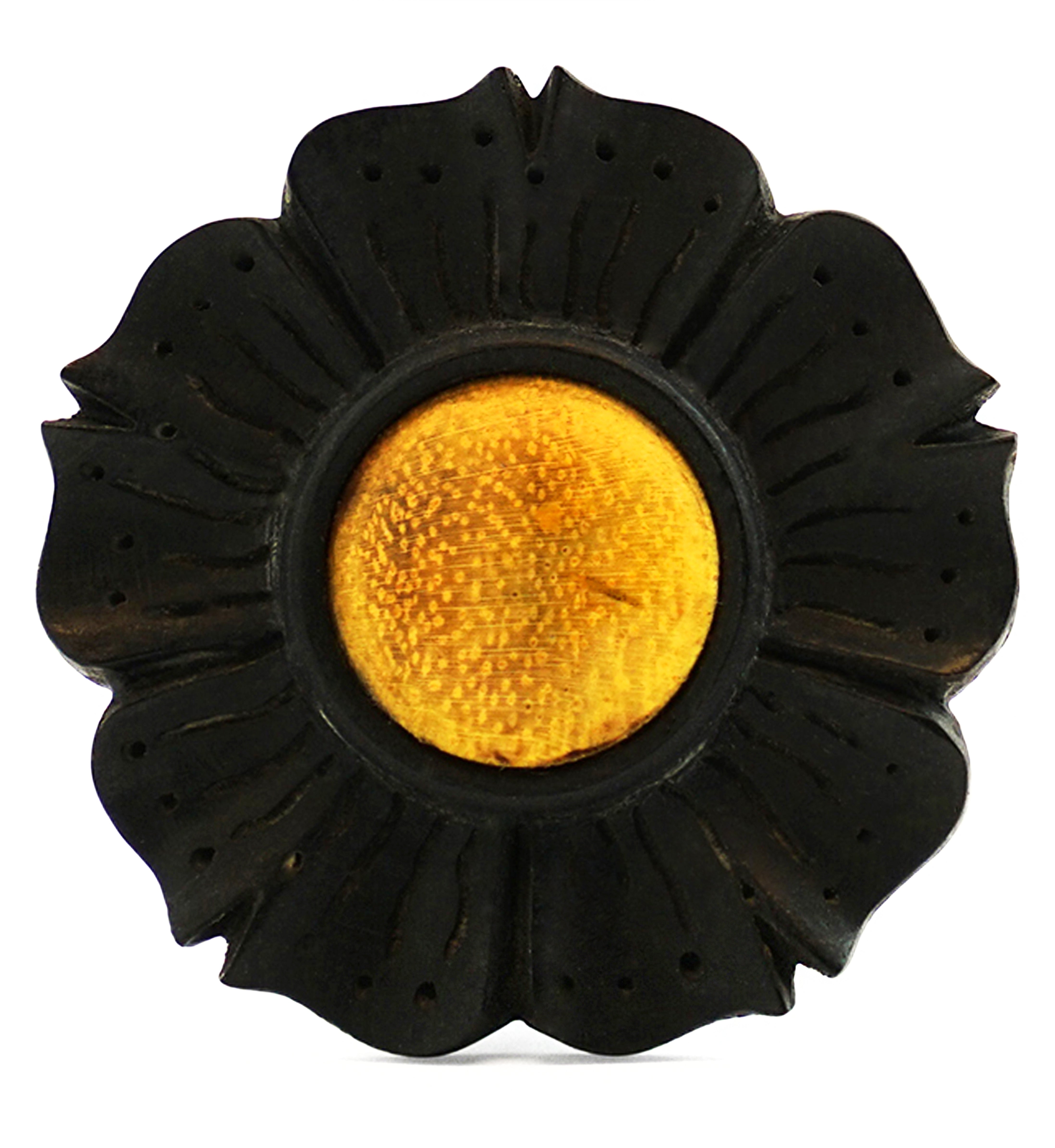 Flower Areng Wood With Yellow Wood Inlay Mayan Flare Plugs
